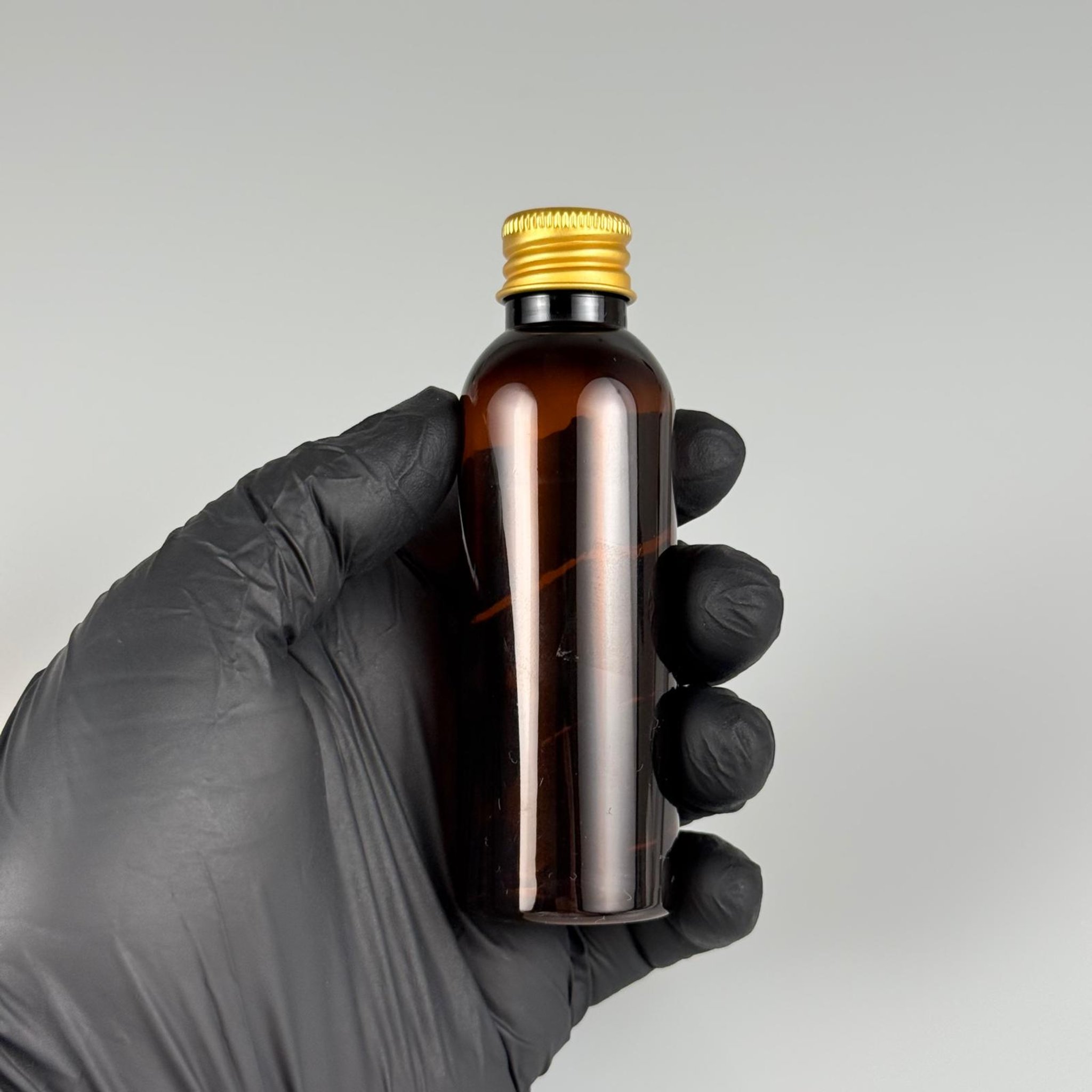 50 CC AMBER SİLİNDİR UZUN MODEL PET ŞİŞE + KÖPÜK CONTALI GOLD ALÜMİNYUM METAL KAPAKLI TAKIM - 50 ML KAHVERENGİ PLASTİK ŞİŞE