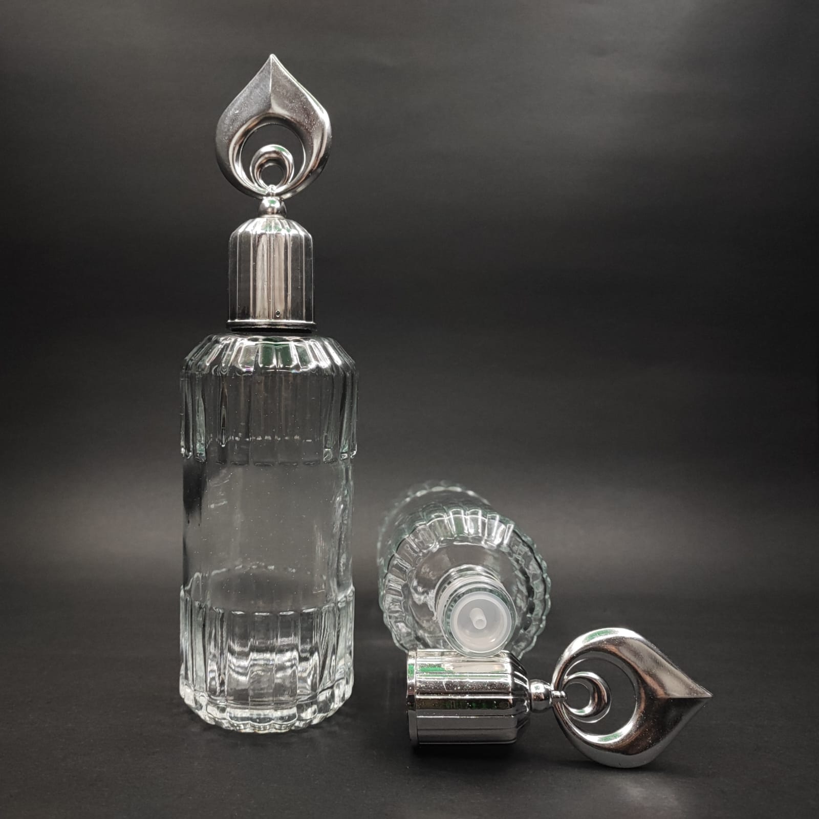 200 CC SİLİNDİR ZÜMRÜT MODEL CAM KOLONYA ŞİŞE - GÜMÜŞ HİLAL KAPAKLI + TIPALI - 200 ML ZÜMRÜT CAM KOLONYA ŞİŞELERİ
