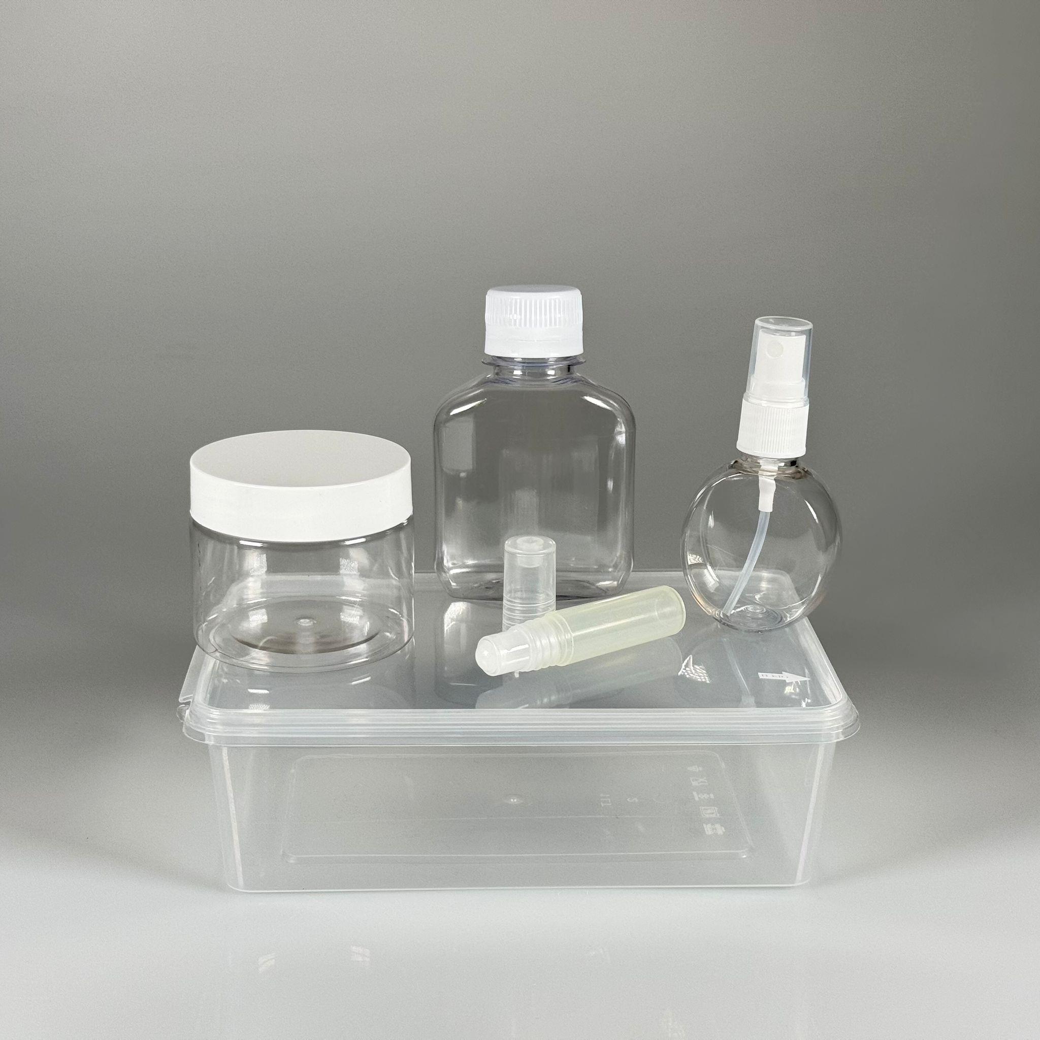 HAC, UMRE İÇİN AMBALAJ SETİ EKO - 100 ML KAPAKLI PLASTİK HURMA KAVANOZU + 100 ML KAPAKLI PLASTİK ZEMZEM ŞİŞESİ + 40 ML SPREYLİ GÜLSUYU ŞİŞESİ + 4 ML ROLL-ON PLASTİK KOKU ŞİŞESİ + PLASTİK SAKLAMA KABI TAKIM