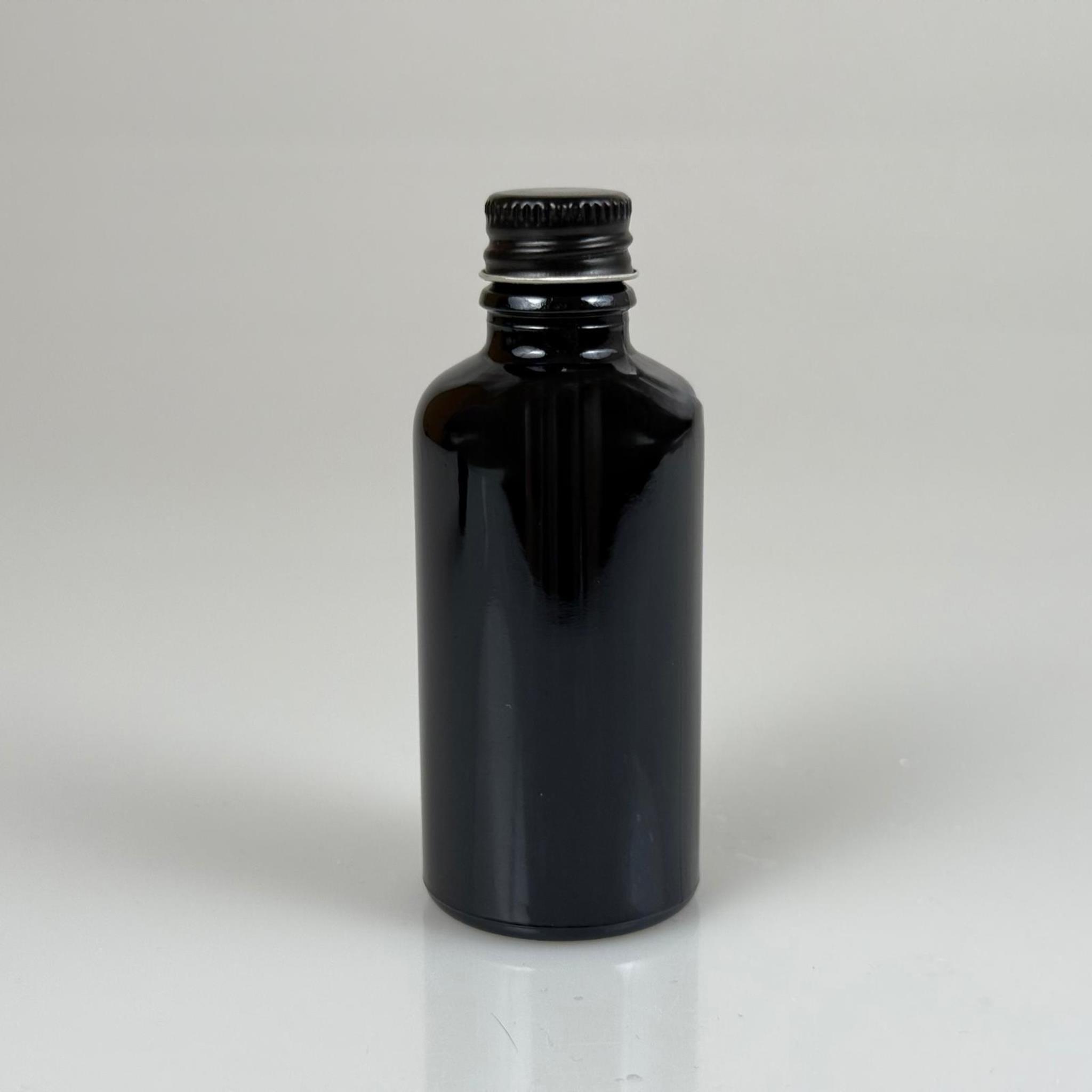 50 CC SİYAH CAM ŞİŞE - SİYAH VİDALI METAL KAPAKLI - 50 ML CAM ŞİŞE