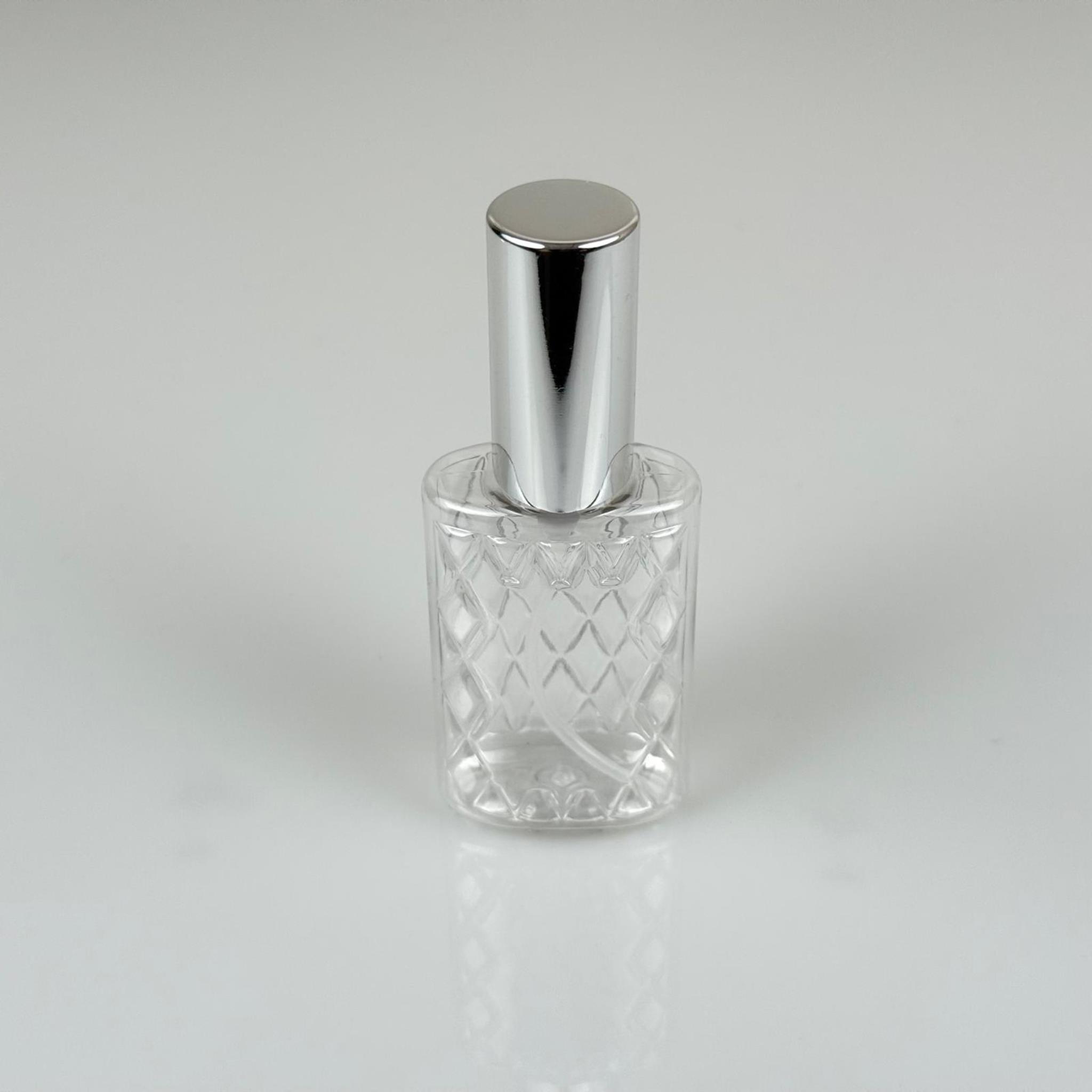 50 ML PET KOLONYA, PARFÜM VB ŞİŞELERİ - METAL ALÜMİNYUM GÜMÜŞ KAPAK + VİDALI SPREY + 50 CC KÖŞELİ ŞEFFAF ŞİŞE SET TAKIM