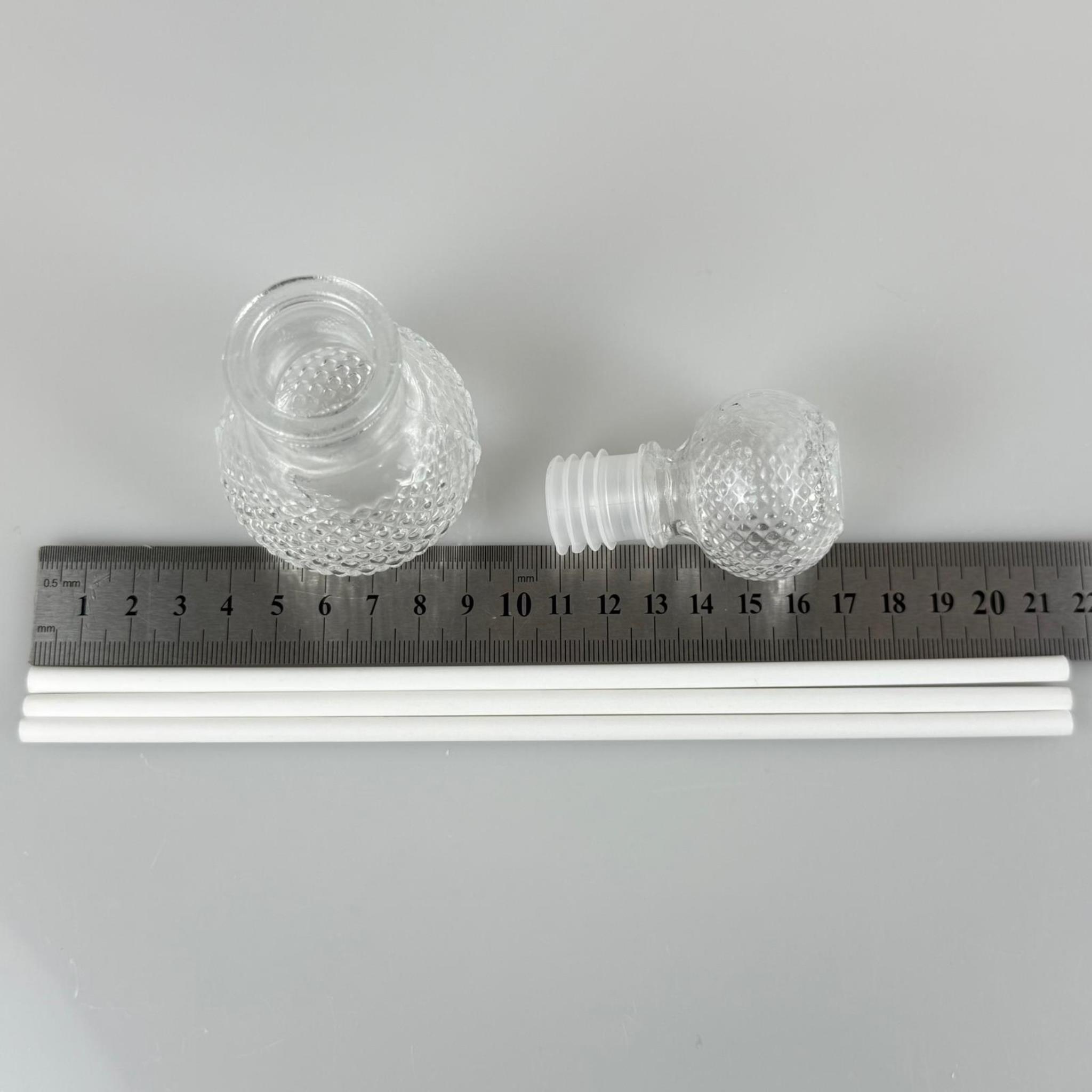 KRİSTAL NOKTALI LÜKS MODEL CAM BAMBU ODA KOKUSU ŞİŞESİ + CAM TIPA + 3 ADET FİBER BEYAZ BAMBU ÇUBUK - 50 ML SET TAKIM - HEDİYELİK PROMOSYON LÜX DİFFUSER ŞİŞELERİ