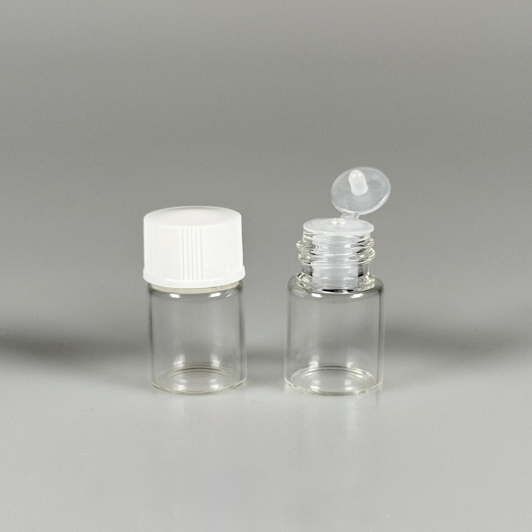 2 CC ŞEFFAF İNCE CAM ŞİŞE - BEYAZ KAPAKLI + İÇTEN DAMLALIKLI - 2 ML CAM ŞİŞE