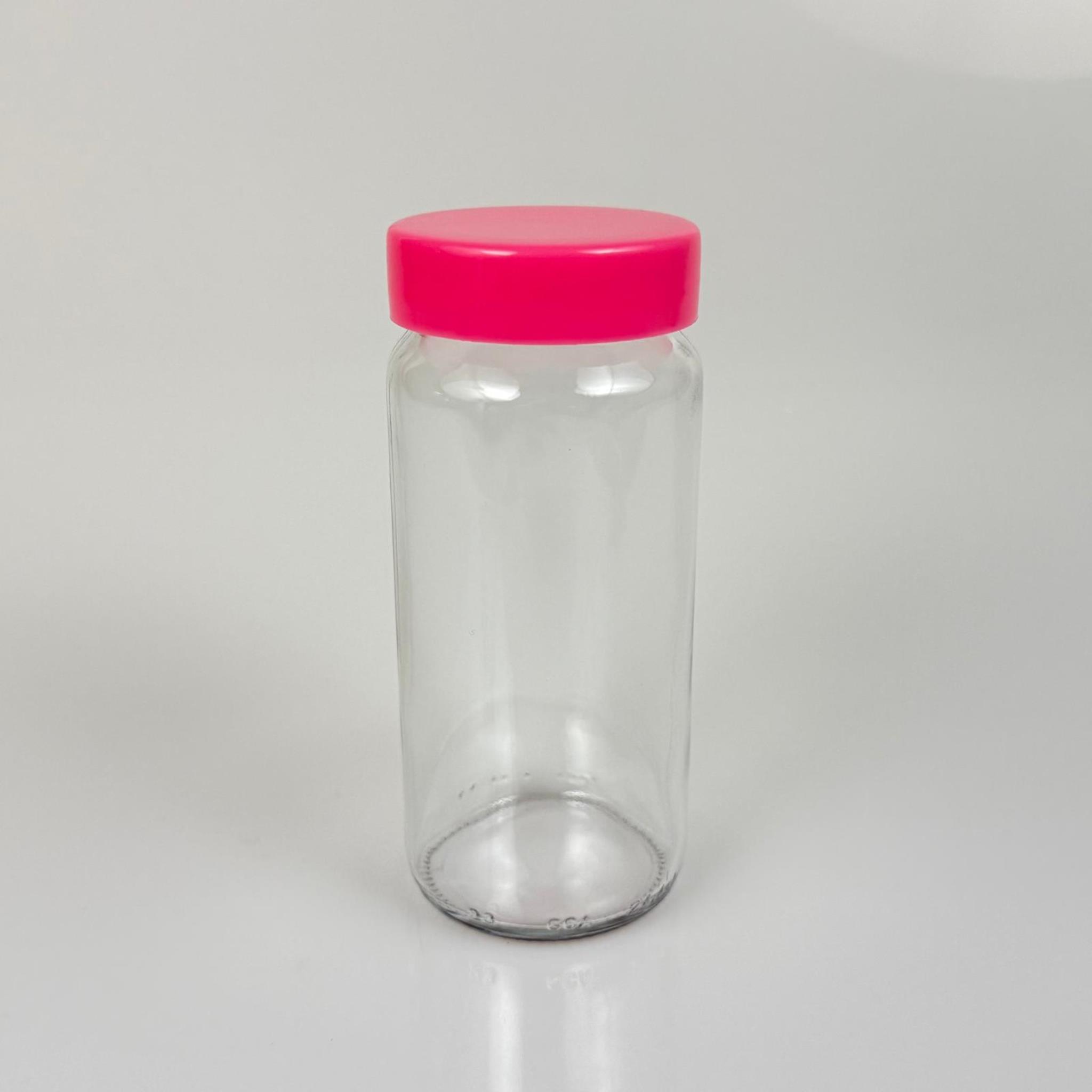 244 CC CAM KAVANOZ + PEMBE PLASTİK KAPAK - 244 ML PLASTİK KAPAKLI CAM KAVANOZ
