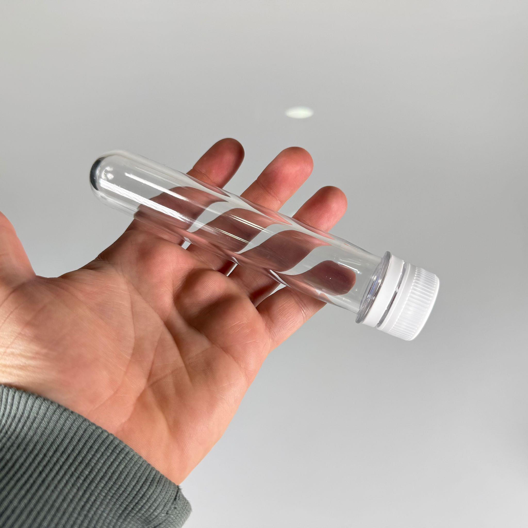 16 CM TÜP - 45 CC UZUN KALIN (51 GR) PET ŞİŞE  - CONTALI KİLİTLİ BEYAZ KAPAKLI  - VANİLYA ÇUBUĞU, BAHARAT, DENEY TÜPÜ, AYAKKABI BAĞCIĞI VB İÇİN PLASTİK TÜP