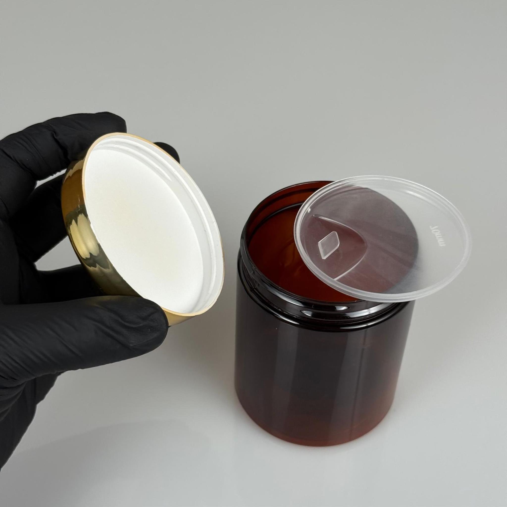 300 ML SERT PET KAVANOZ + GOLD KAPLAMALI KAPAK + İÇ TIPA - 300 CC KALIN AMBER PLASTİK KAVANOZ GOLD KAPLAMALI KAPAKLI İÇ TIPALI TAKIM - KREM KAVANOZLARI