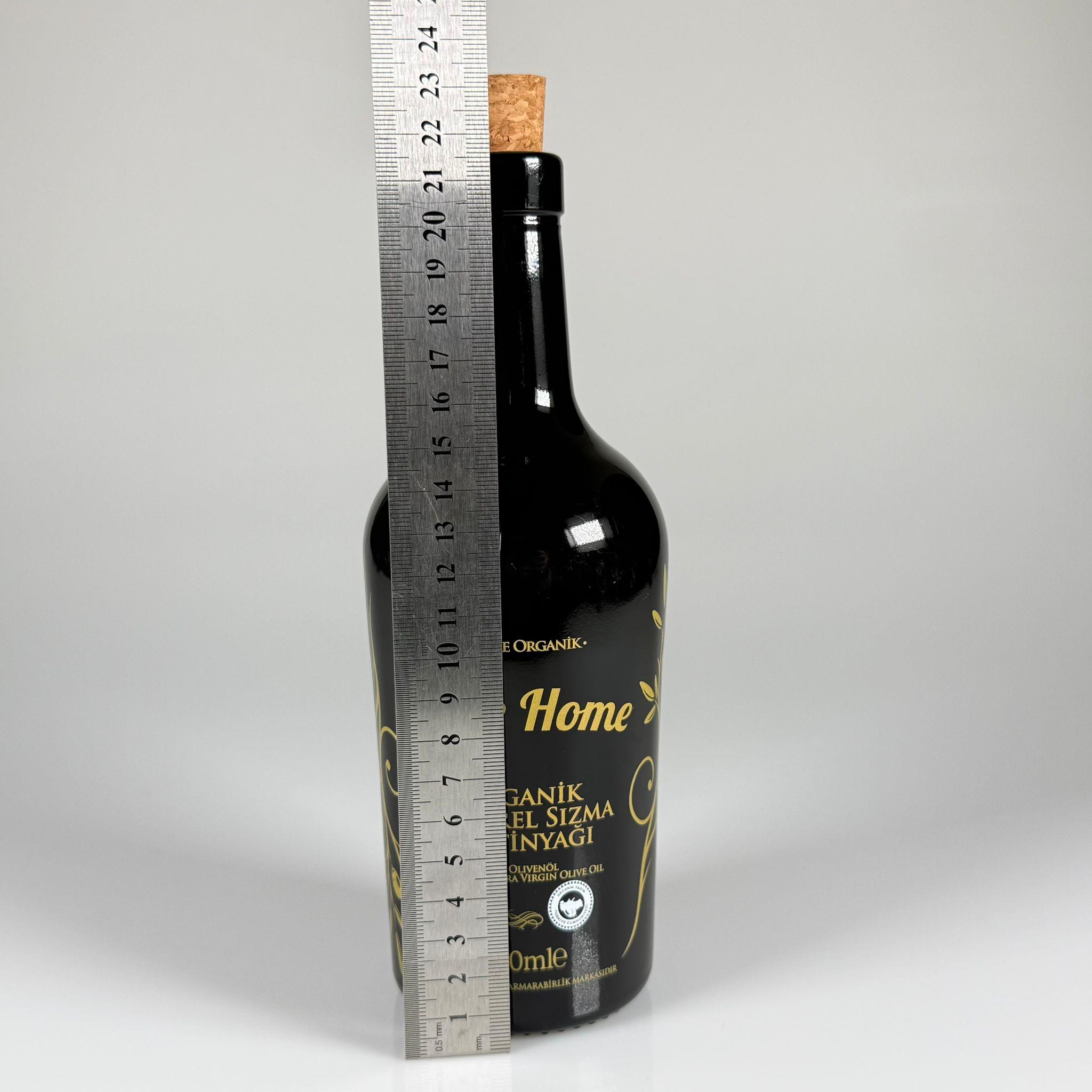 500 CC SİYAH OLİVE YAZI CAM ZEYTİNYAĞ ŞİŞESİ - MANTAR TIPALI - 500 ML YAĞDANLIK BASKILI CAM ŞİŞE