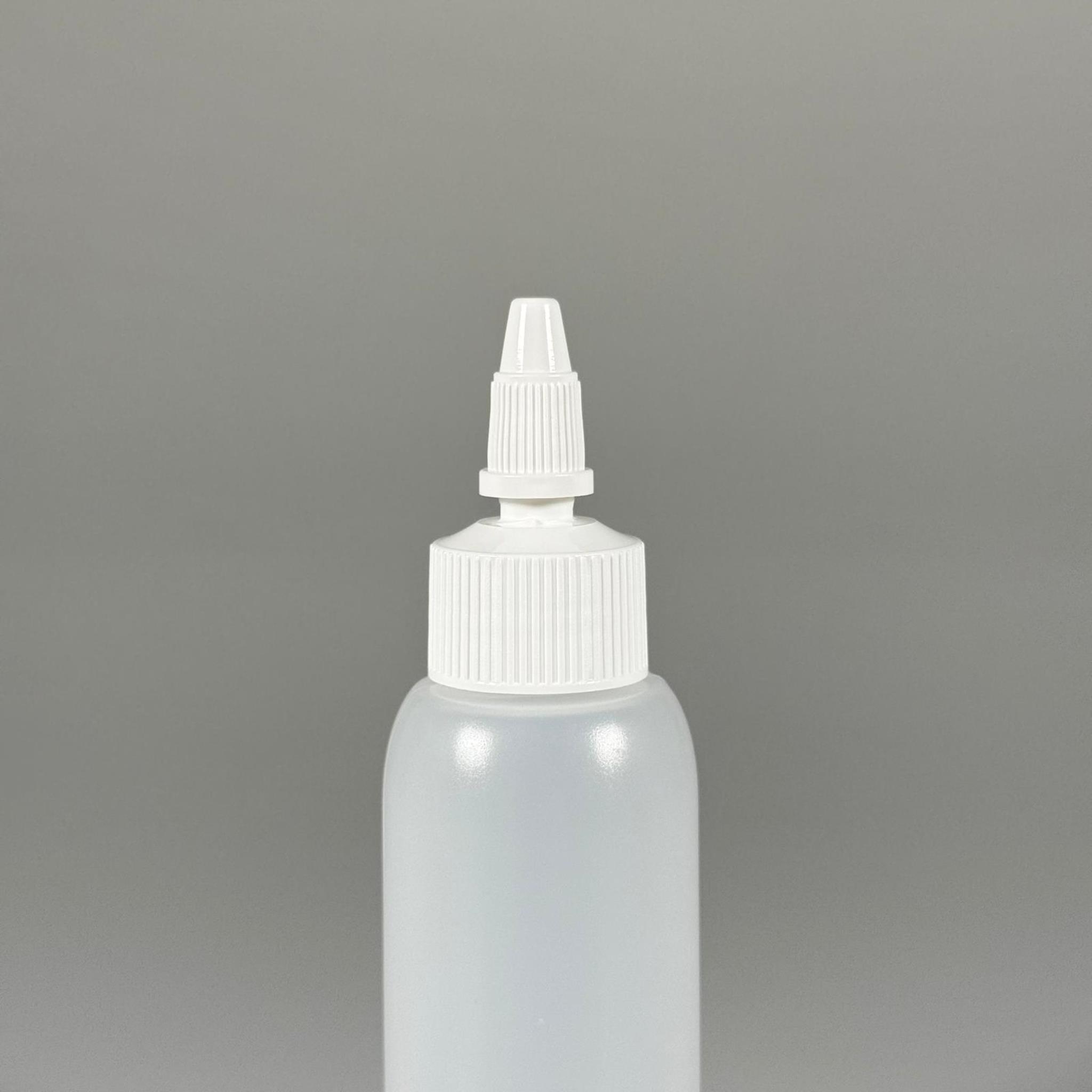 100 ML SIKILABİLİR YUMUŞAK PE PLASTİK ŞİŞE - BEYAZ TWİST SİVRİ KARTUŞ KAPAKLI - 100 cc sos, yağ, kartuş, mürekkep vb için boş şişeler