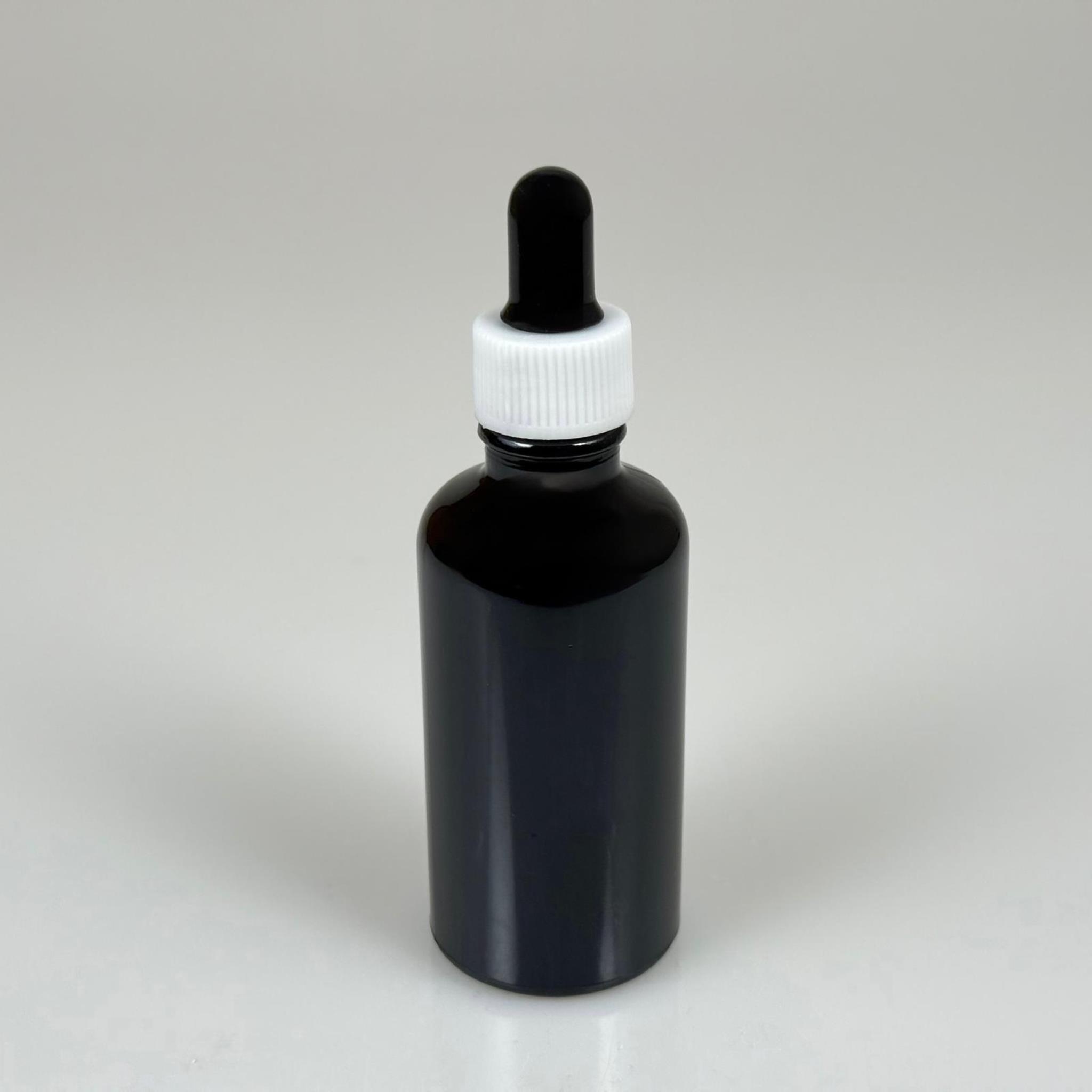 50 CC SİYAH CAM DAMLALIKLI ŞİŞE - SİYAH EMZİK - BEYAZ PLASTİK KAPAK - 50 ML SİYAH CAM DAMLALIKLI ŞİŞE
