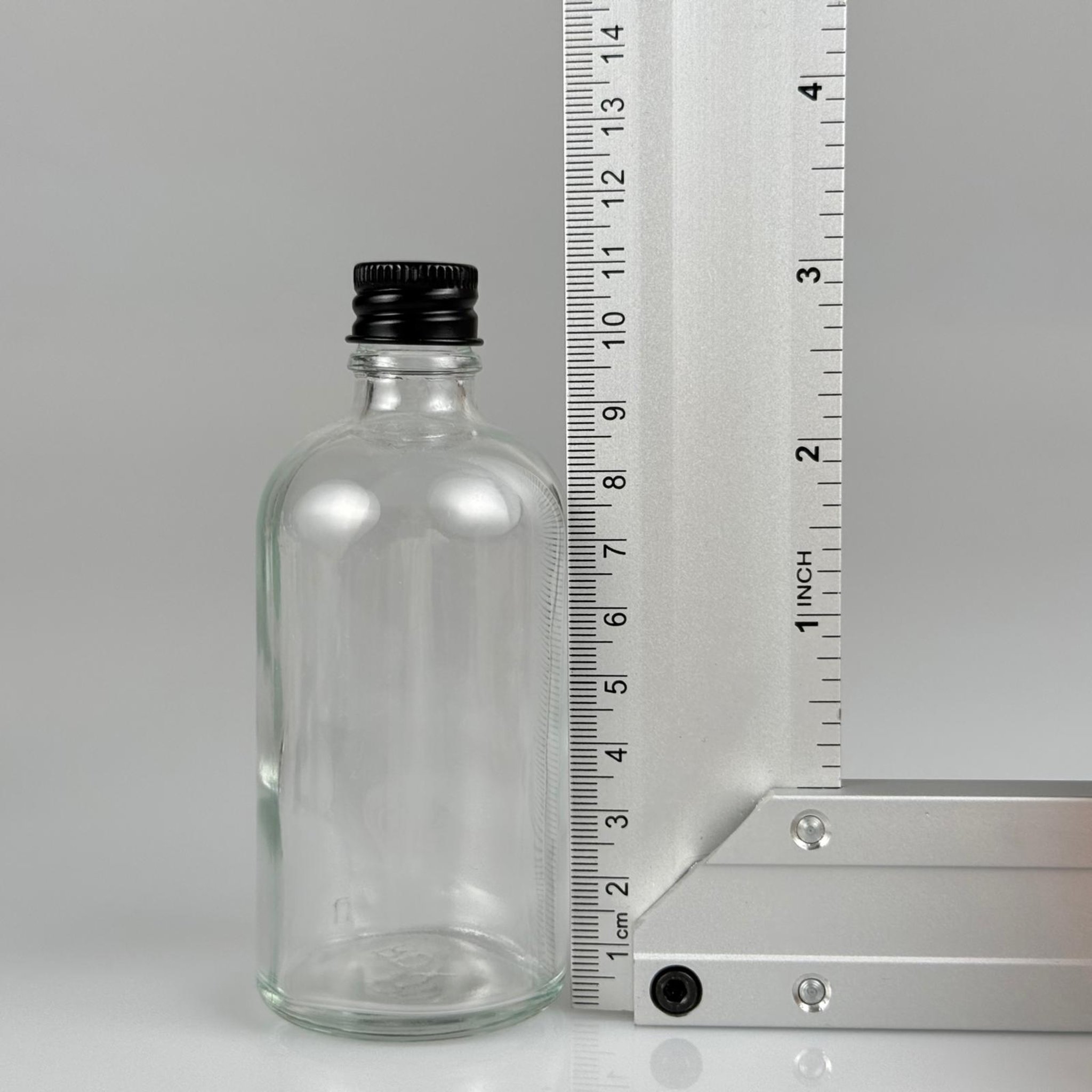 100 CC ŞEFFAF CAM ŞİŞE + KÖPÜK CONTALI SİYAH ALÜMİNYUM METAL KAPAKLI + KÖR TIPALI TAKIM - 100 ML ŞEFFAF CAM ŞİŞE