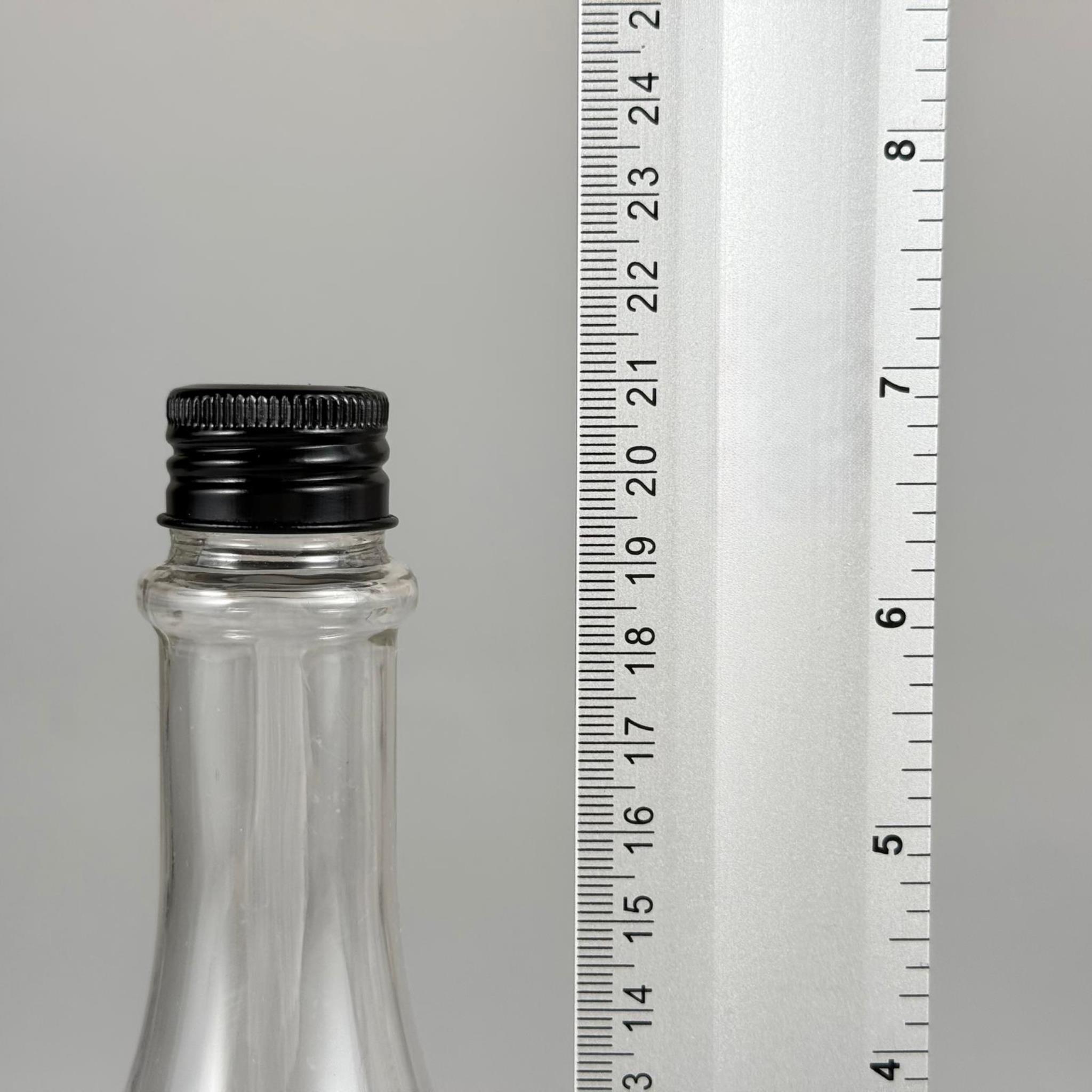 400 CC ŞEFFAF ELİT MODEL PET ŞİŞE (24 AĞIZ) + KÖPÜK CONTALI SİYAH METAL ALÜMİNYUM KAPAK - 400 ML PALSTİK ŞİŞE