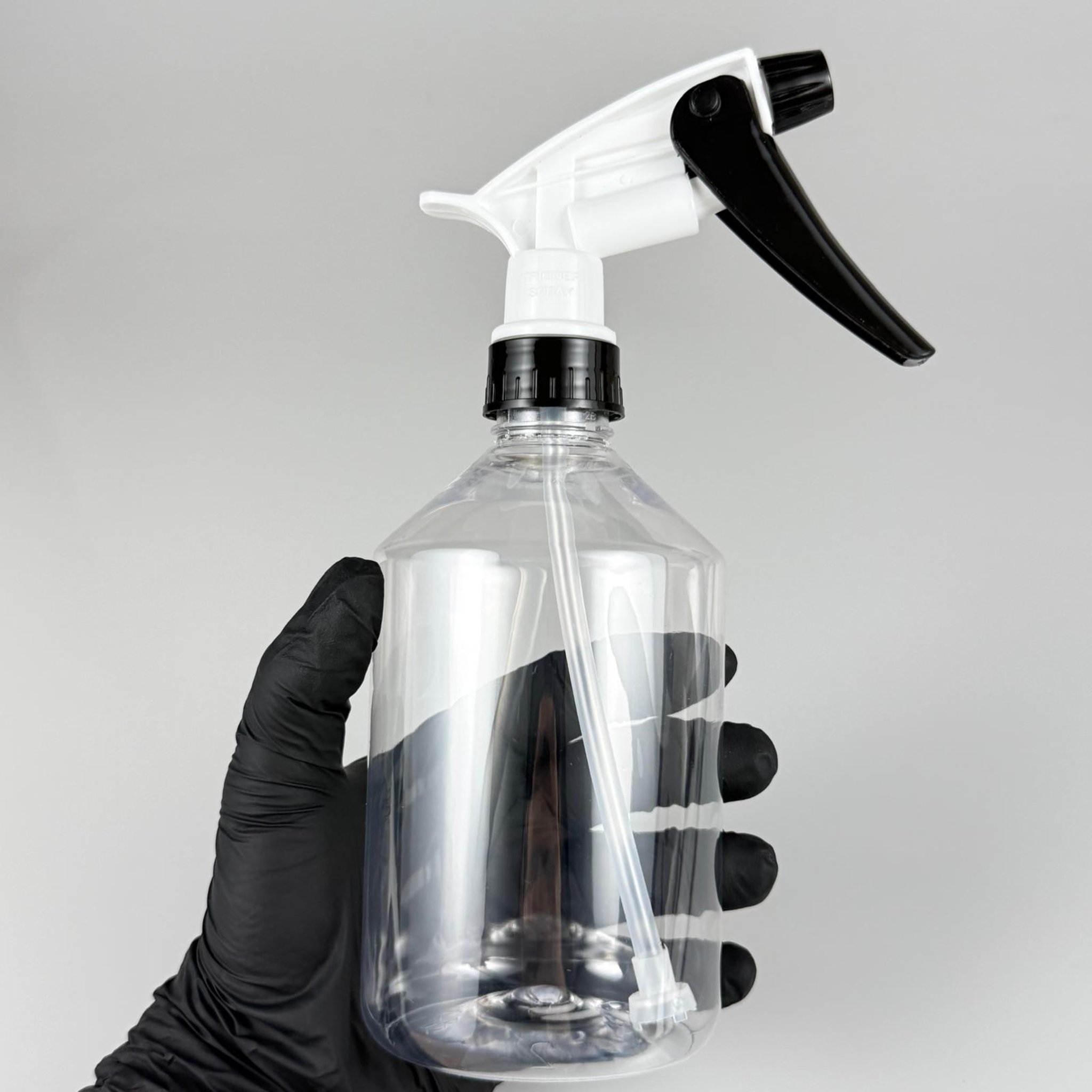 500 CC KÜT PET OTO BAKIM ŞİŞESİ - BÜYÜK SİYAH BEYAZ DOZAJLI KİMYASALA DAYANIKLI TRİGER TETİK SPREYLİ - 500 ML KİMYASALA DAYANIKLI PLASTİK ŞİŞE - 0,5 LT PET ŞİŞE - ŞEFFAF OTO TEMİZLİK ŞİŞESİ