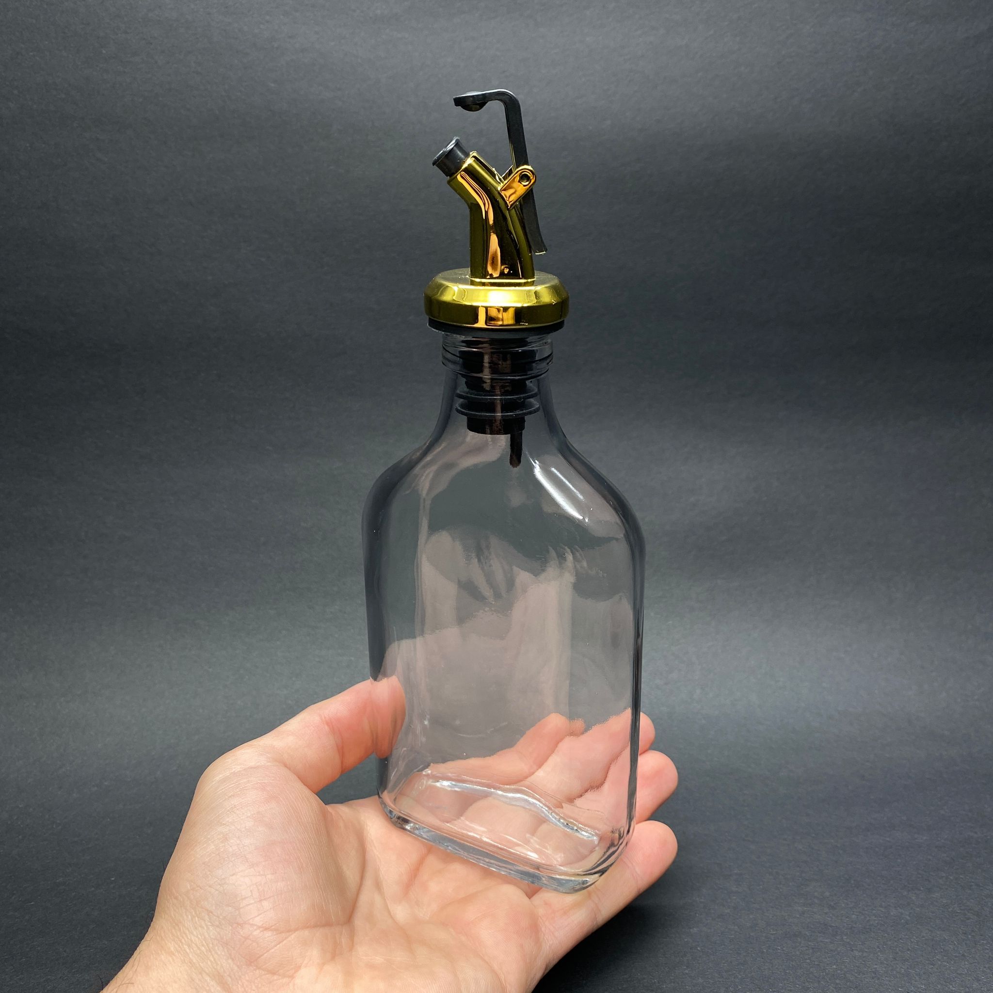 200 CC YASSI CAM ŞİŞE - KAPAKLI GOLD YAĞLIK TIPALI - 200 ML YASSI YAĞDANLIK CAM ŞİŞE