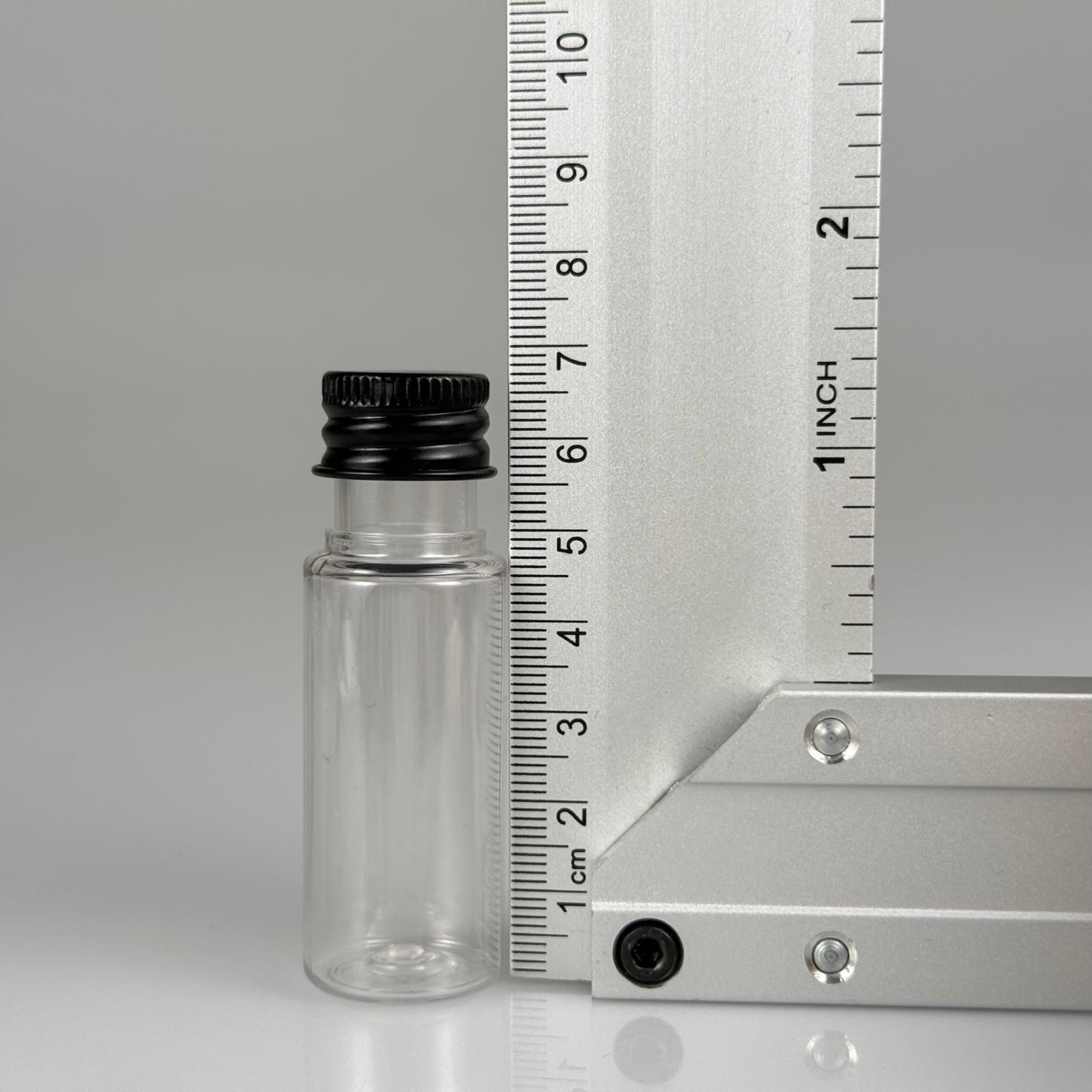 15 CC SİLİNDİR PET ŞİŞE + KÖPÜK CONTALI SİYAH ALÜMİNYUM METAL KAPAKLI + KÖR TIPALI TAKIML - 15 ML ŞEFFAF PET ŞİŞE