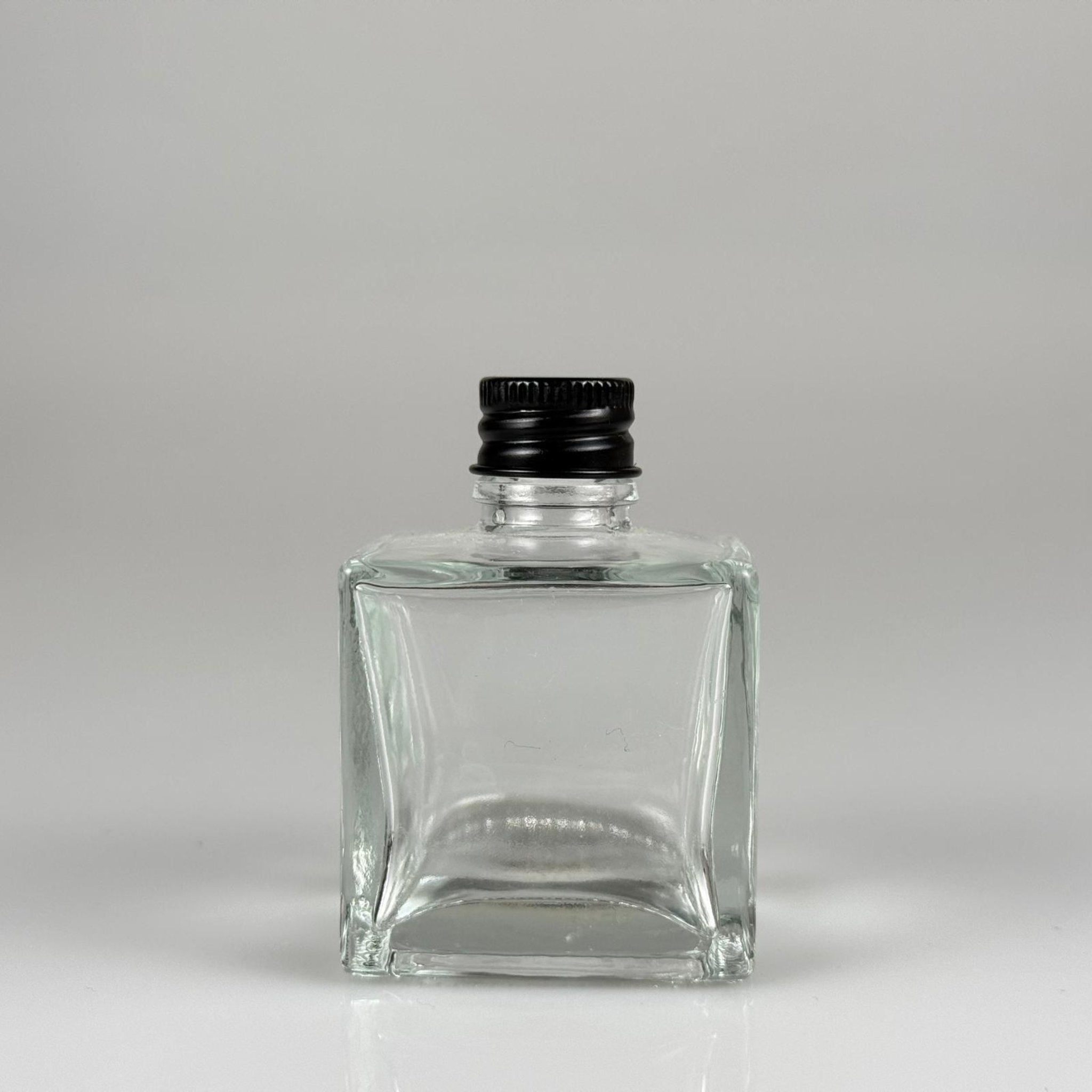 50 CC KARE BAMBU ŞİŞE + SİYAH ALÜMİNYUM METAL KAPAKLI TAKIM - 50 ML ŞEFFAF CAM ŞİŞE
