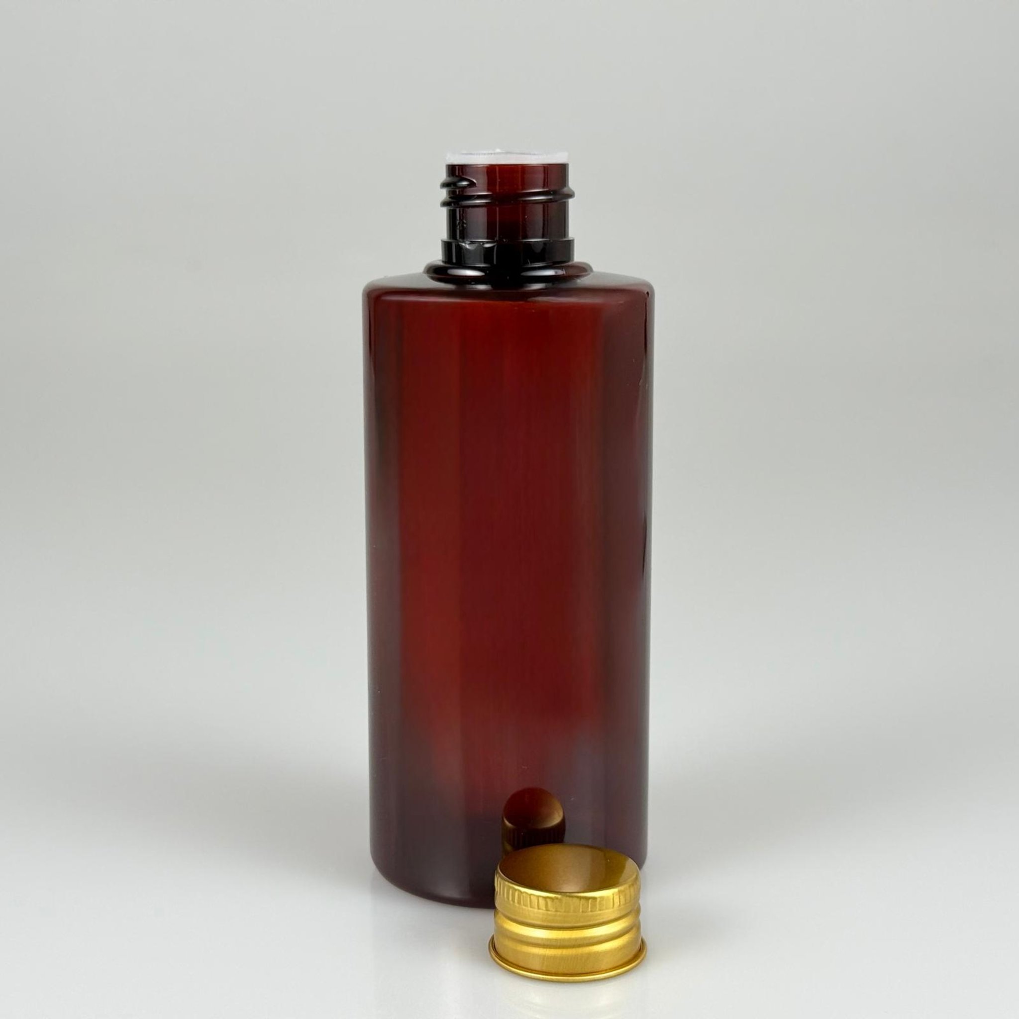 200 CC AMBER SİLİNDİR KESKİN KÜT MODEL SERT PET ŞİŞE (27 GR - 24 AĞIZ ) + KÖPÜK CONTALI GOLD METAL ALÜMİNYUM KAPAKLI + KOLONYA TIPALI TAKIM - 200 ML KAPAKLI KAHVERENGİ PET ŞİŞELER