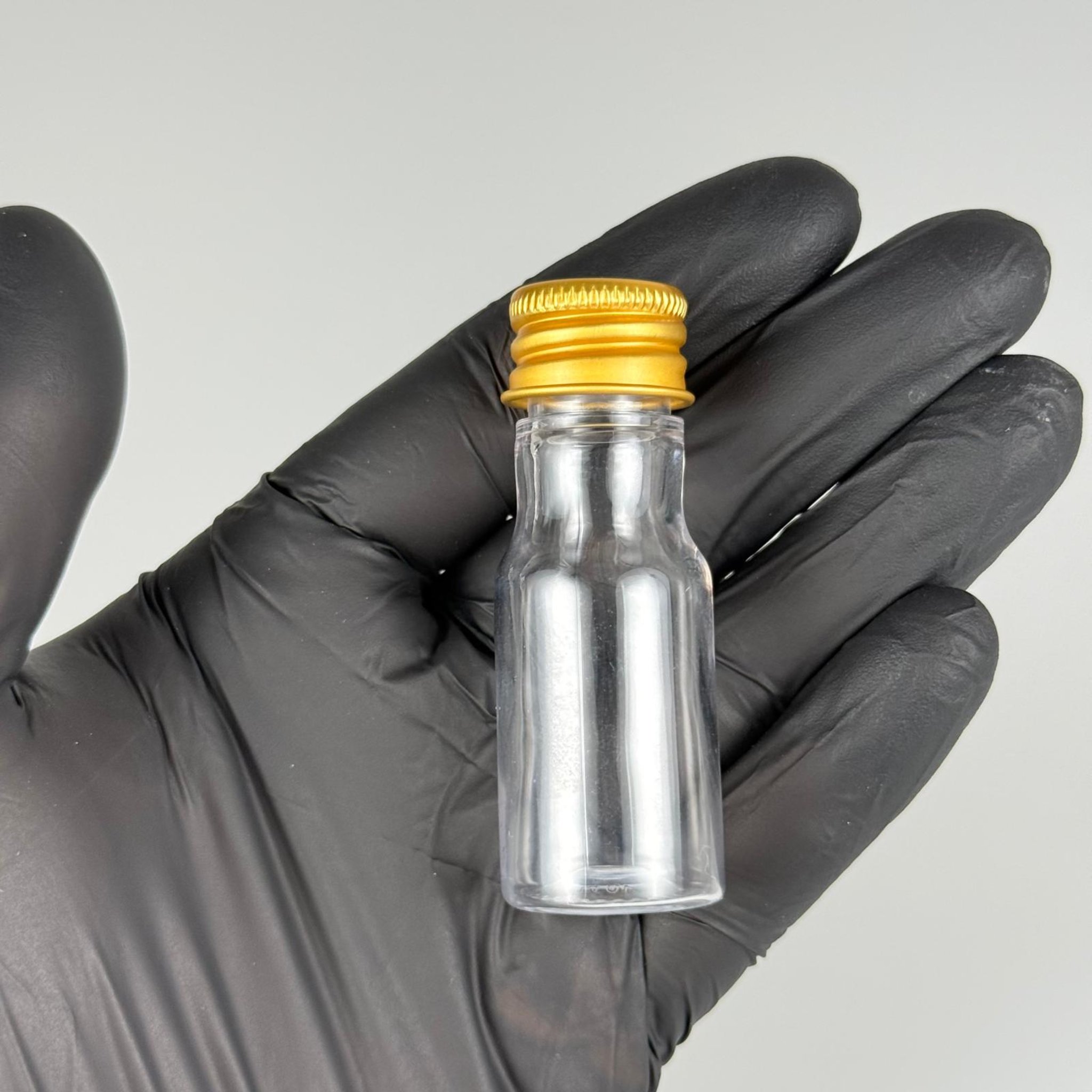 10 CC ŞEFFAF PET ŞİŞE + KÖPÜK CONTALI GOLD ALÜMİNYUM METAL KAPAKLI + KÖR TIPALI TAKIM - 10 ML PLASTİK ŞİŞE (SİLME 15 CC)