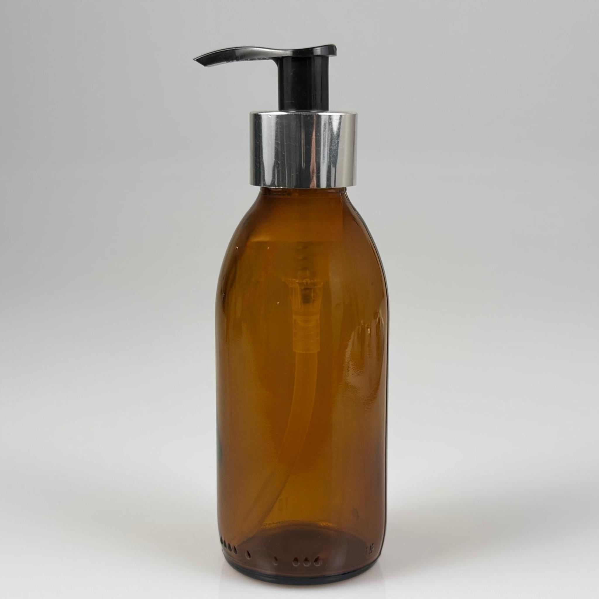 160 CC AMBER CAM ŞİŞE  - GÜMÜŞ SIVI SABUN POMPALI TAKIM - 160 ML CAM SIVI LOSYON, YAĞ ŞİŞELERİ