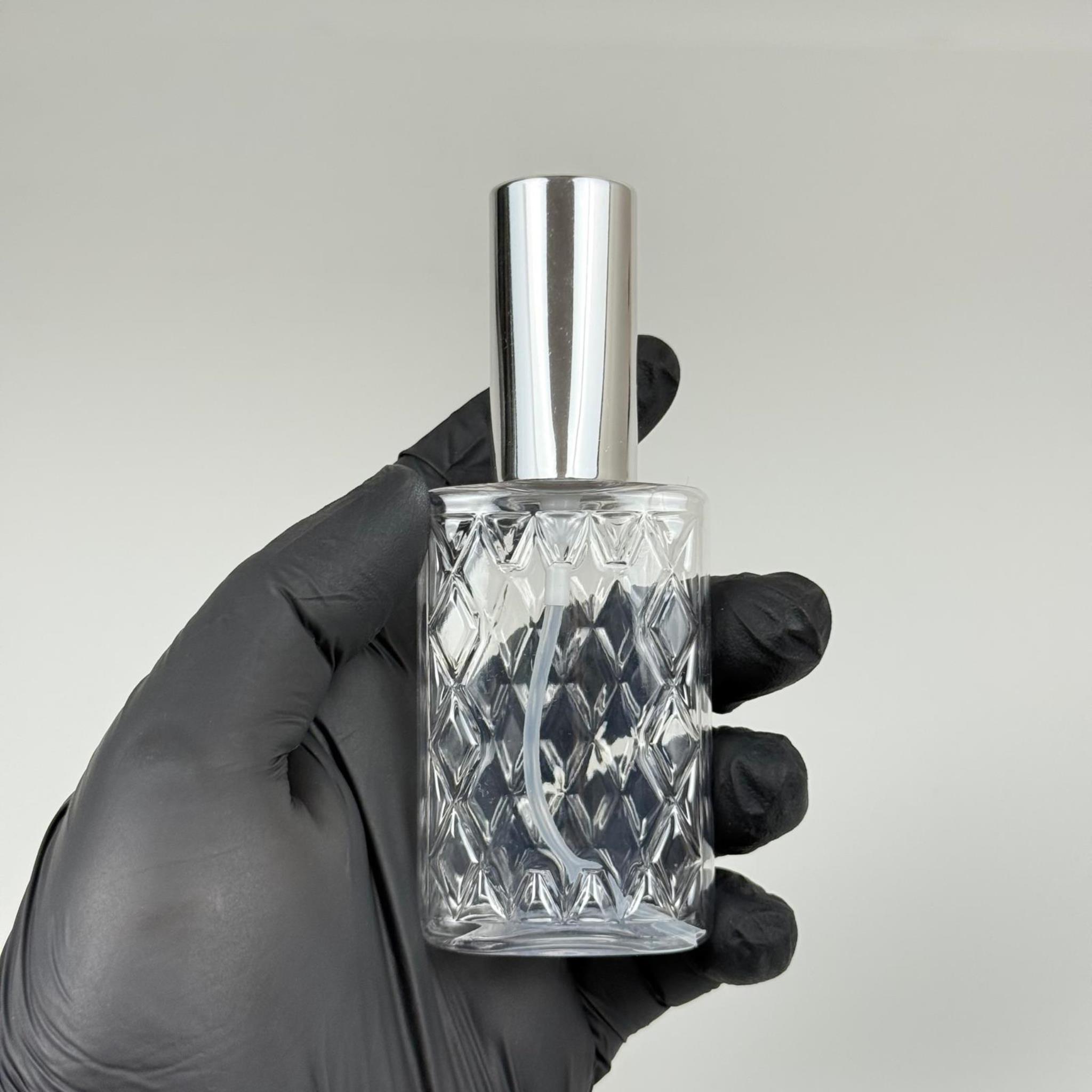 50 ML PET KOLONYA, PARFÜM VB ŞİŞELERİ - METAL ALÜMİNYUM GÜMÜŞ KAPAK + VİDALI SPREY + 50 CC KÖŞELİ ŞEFFAF ŞİŞE SET TAKIM