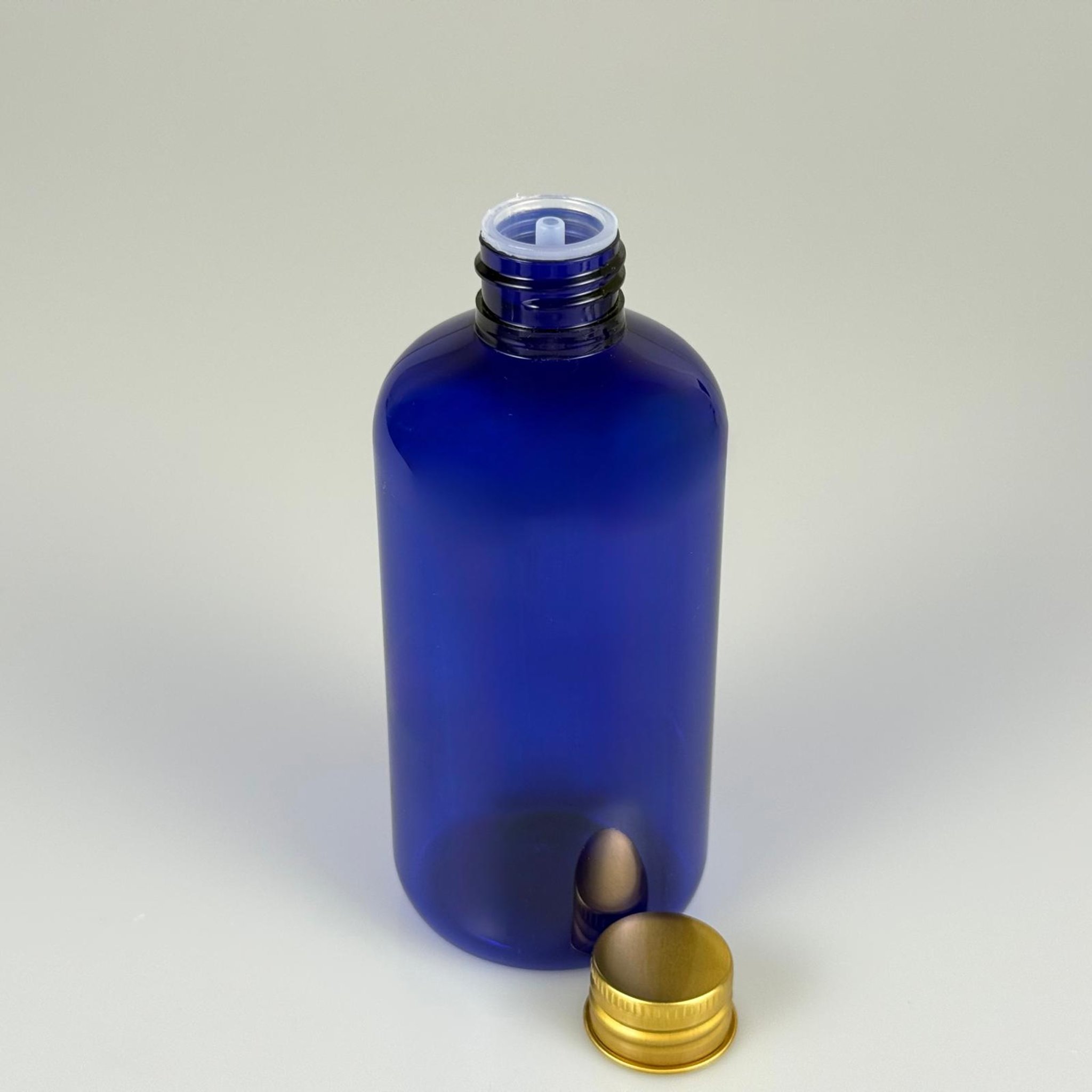 250 CC MAVİ PLASTİK ŞİŞE ZEYNEP MODEL ( 24 AĞIZ ) + KÖPÜK CONTALI GOLD METAL ALÜMİNYUM KAPAKLI + KOLONYA TIPALI TAKIM - 250 ML KAPAKLI MAVİ TOMBUL PET ŞİŞELER