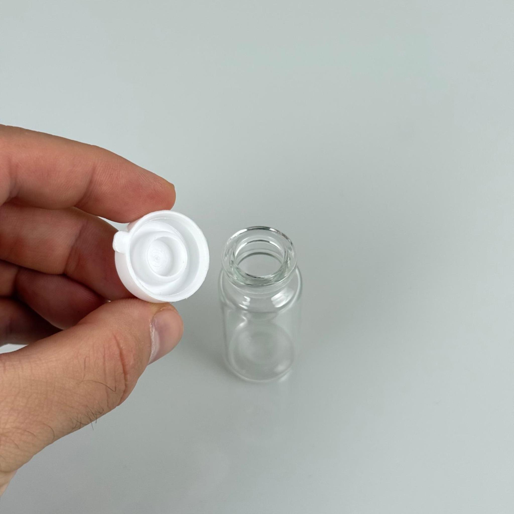 12 ML SIZDIRMAZ KAPAKLI CAM ŞİŞE - 12 CC BEYAZ GEÇME KAPAKLI CAM ŞİŞE (ELLE KAPANIR)