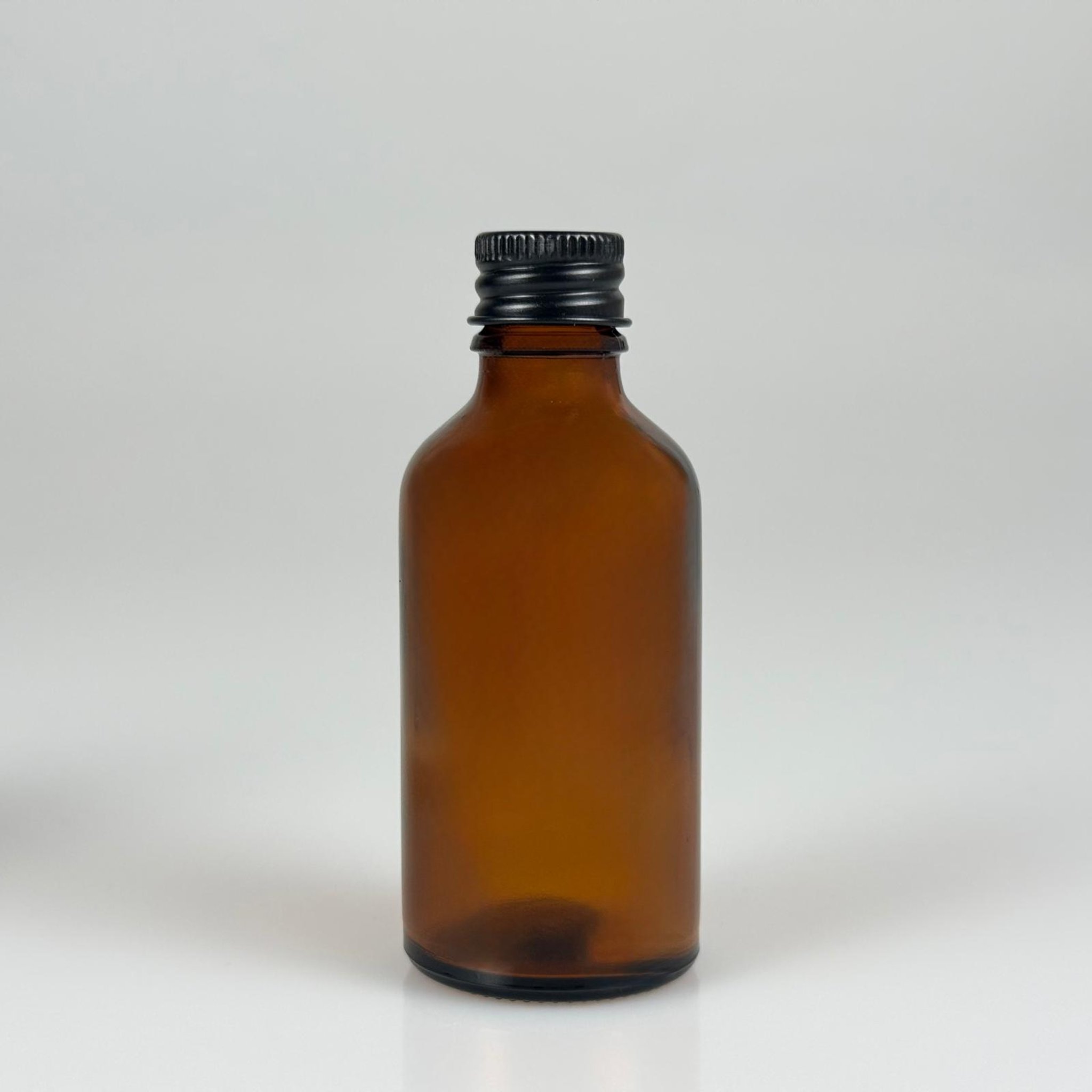 50 CC AMBER CAM ŞİŞE + KÖPÜK CONTALI SİYAH ALÜMİNYUM METAL KAPAKLI TAKIM - 50 ML KAHVERENGİ CAM ŞİŞE