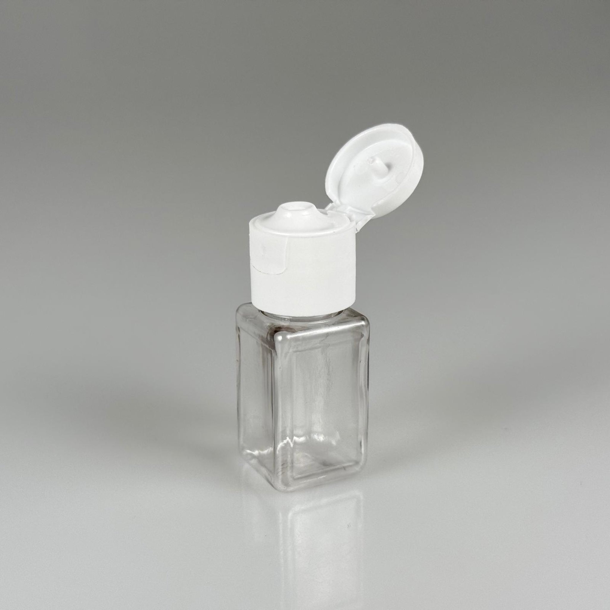 10 ML AÇILIR KAPAKLI ŞEFFAF KARE PET ŞİŞE - 10 CC ŞEFFAF ŞİŞE + BEYAZ FLİPTOP KAPAKLI TAKIM