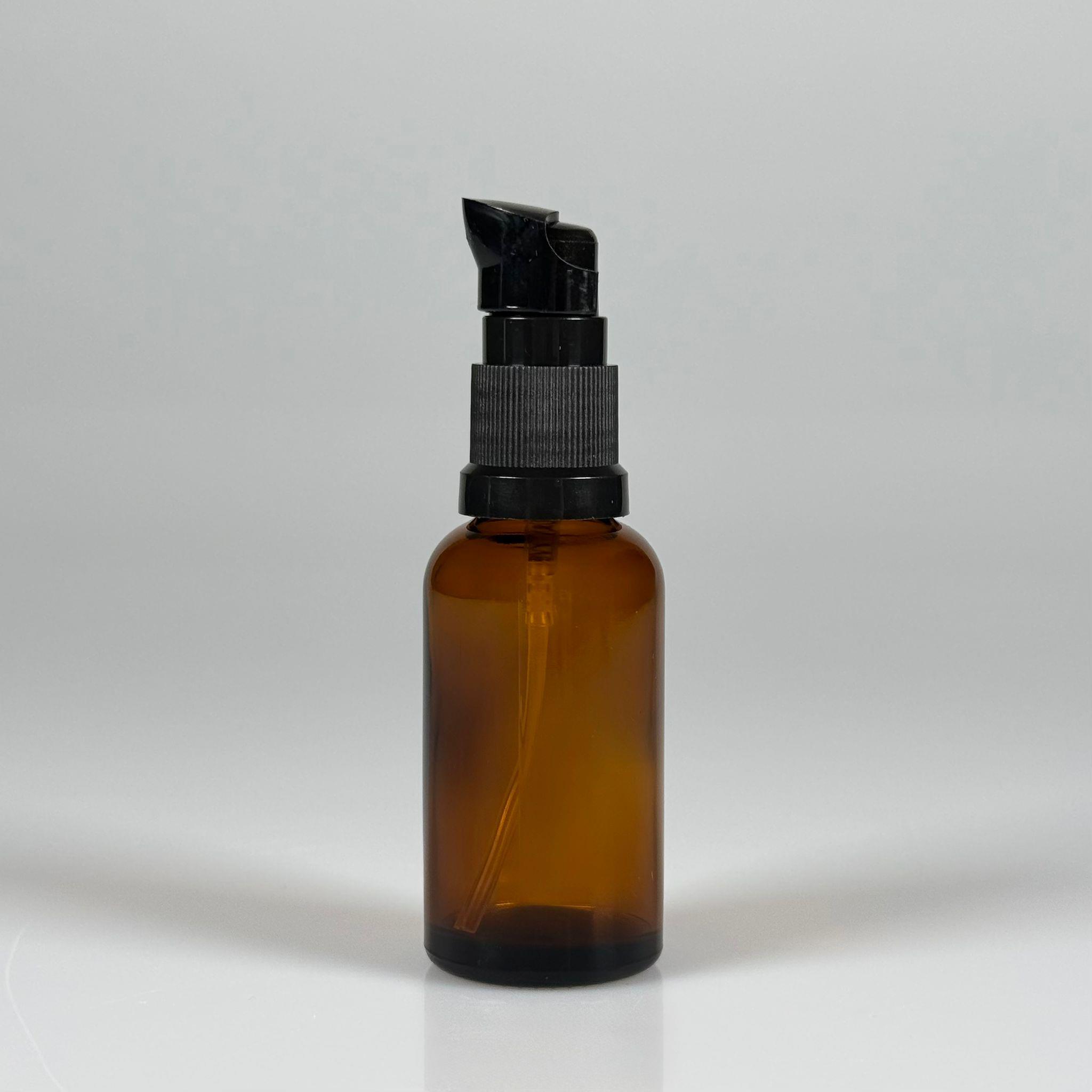 30 CC AMBER CAM ŞİŞE - SIZDIRMAZ ETEKLİ SİYAH LOSYON POMPALI TAKIM - 30 ML LOSYON ŞİŞESİ - YAĞ, KREM GİBİ YOĞUN KIVAMLI SIVILAR İÇİN CAM AMBALAJ