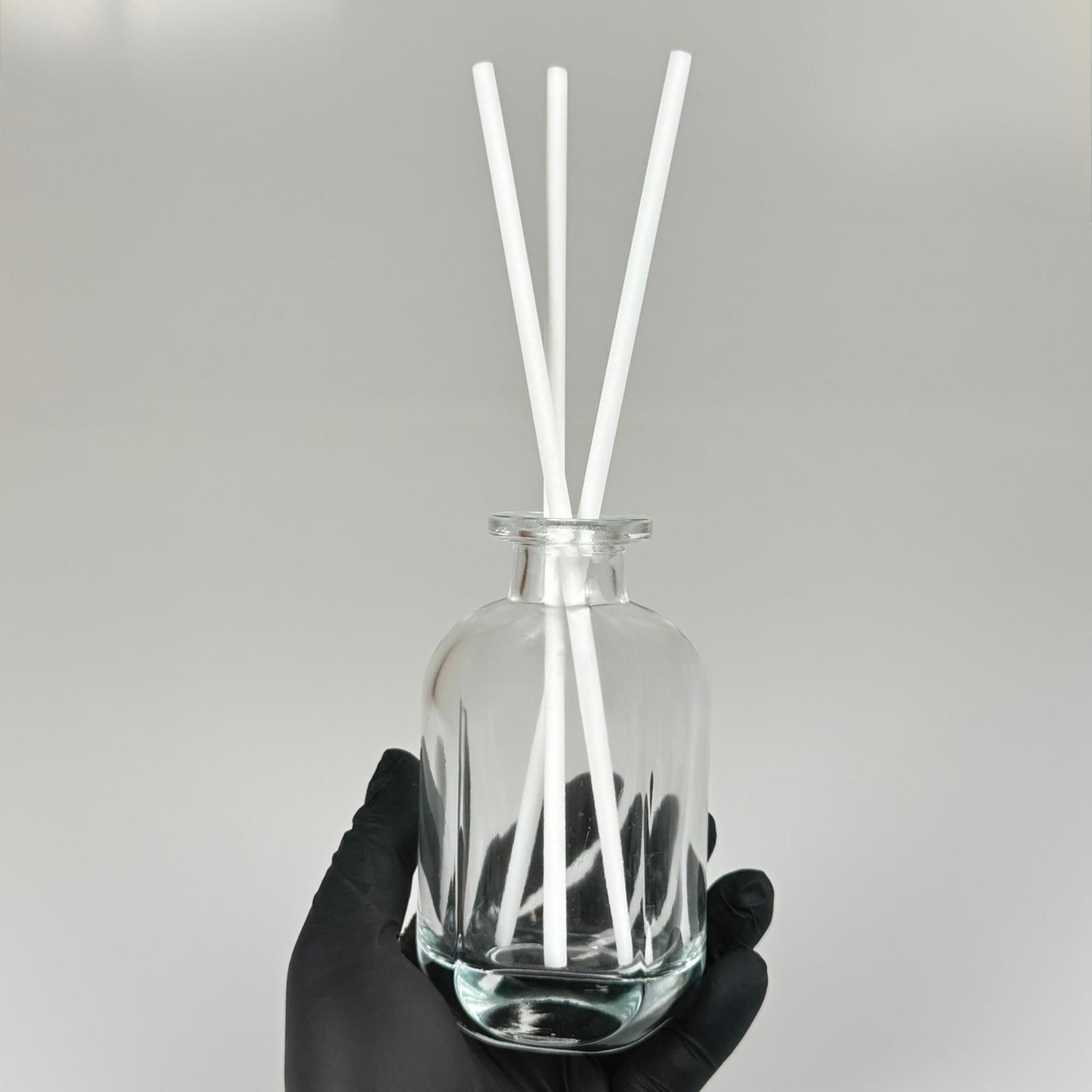 150 CC CAM BAMBU ODA KOKUSU ŞİŞESİ - 150 ML DİFFUSER CAM ŞİŞE + GÜMÜŞ MANTAR TIPA + 3 ADET 21 CM BEYAZ BAMBU ÇUBUK