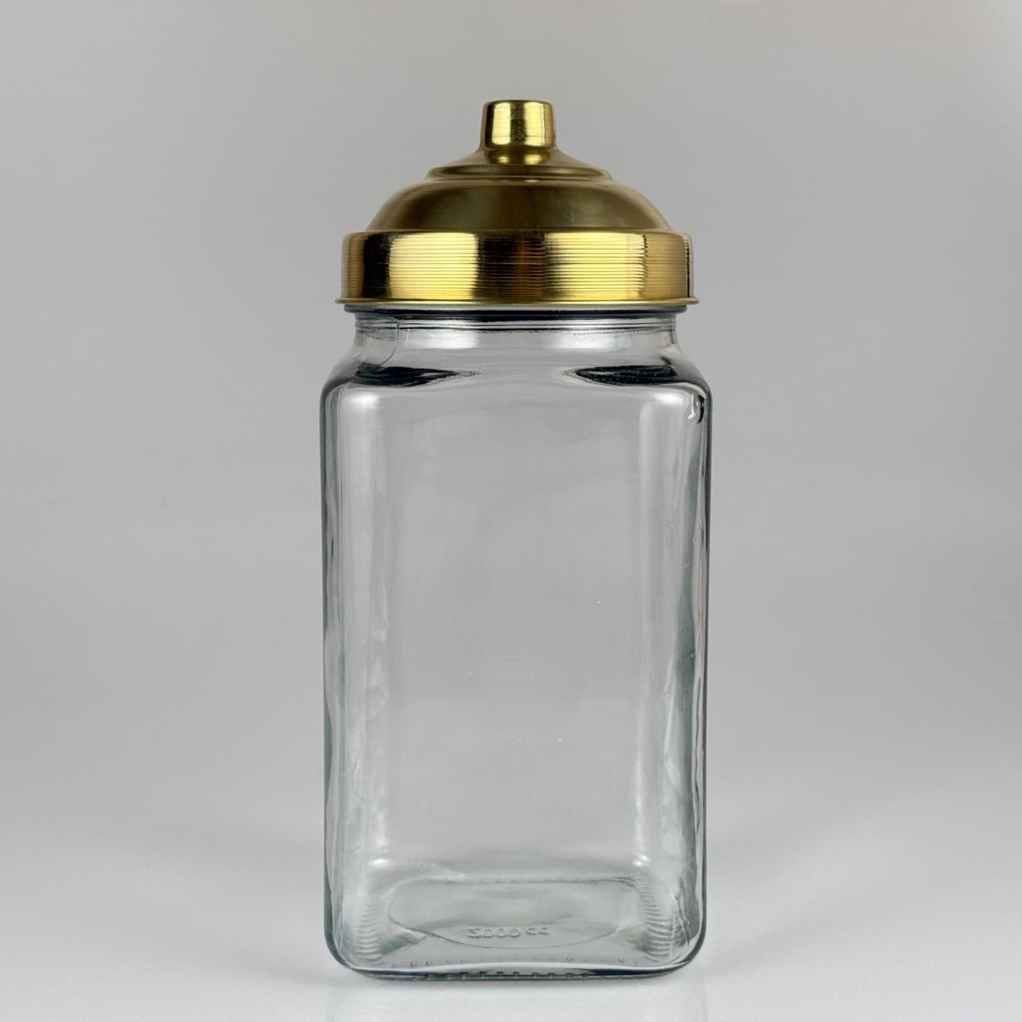AKTAR, BAKKALİYE, TEŞHİR İÇİN NOSTALJİ PİRİNÇ KAPAKLI CAM KAVANOZ - 2000 ML KÖŞELİ KARE