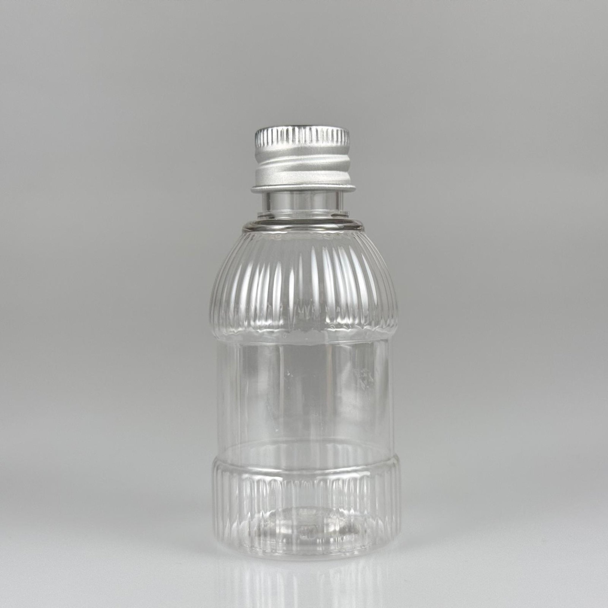 50 CC MANDALİNA MODEL PET ŞİŞE + KÖPÜK CONTALI GÜMÜŞ ALÜMİNYUM METAL KAPAKLI TAKIM - 50 ML TOMBUL PET ŞİŞE