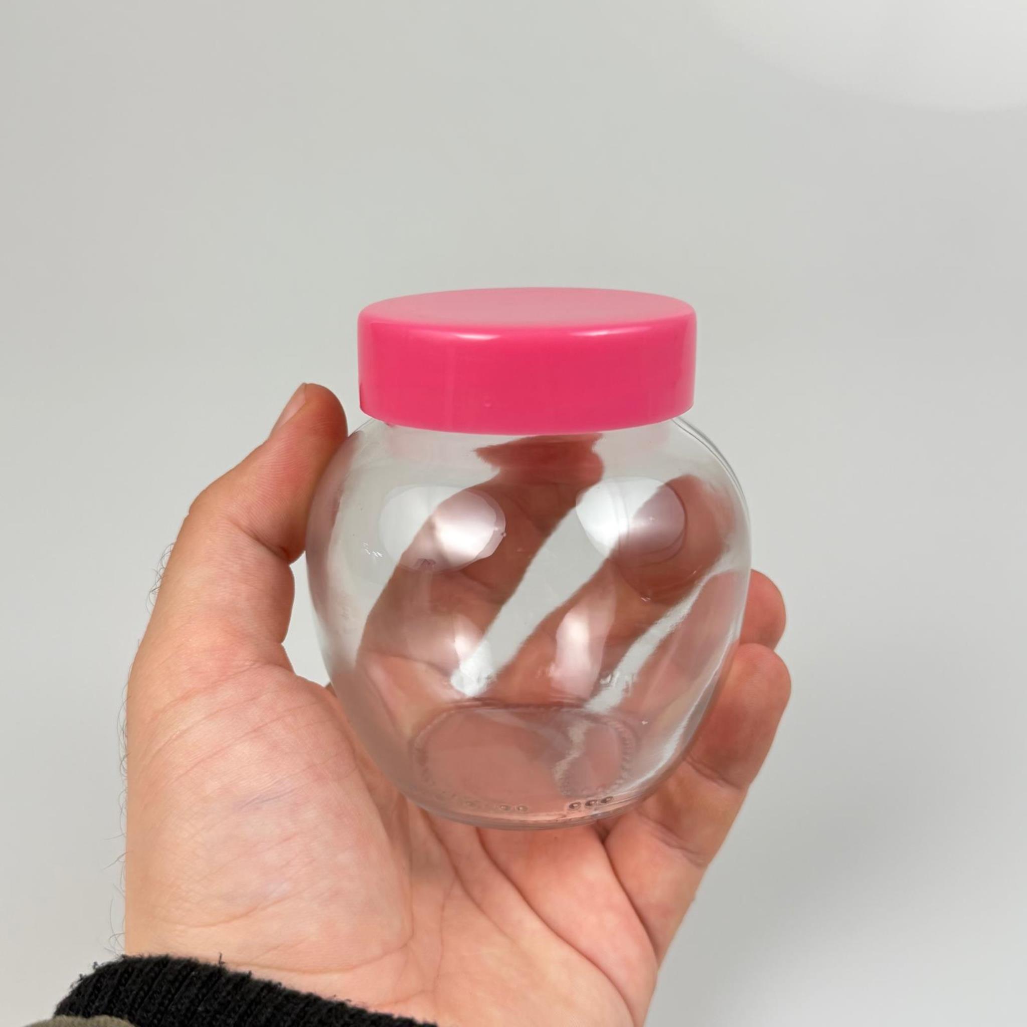 210 CC YUMURTA CAM KAVANOZ + PEMBE PLASTİK KAPAK - 210 ML PLASTİK KAPAKLI CAM KAVANOZ