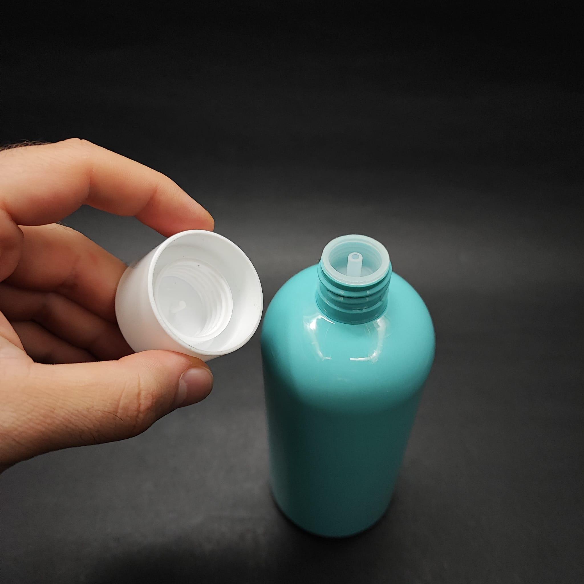 400 CC OVAL BOYUNLU UZUN SİLİNDİR PET ŞİŞE (30 GR) - BEYAZ KOLONYA LOSYON KAPAK + TIPA - 400 ML PLASTİK ŞİŞE - TURKUAZ