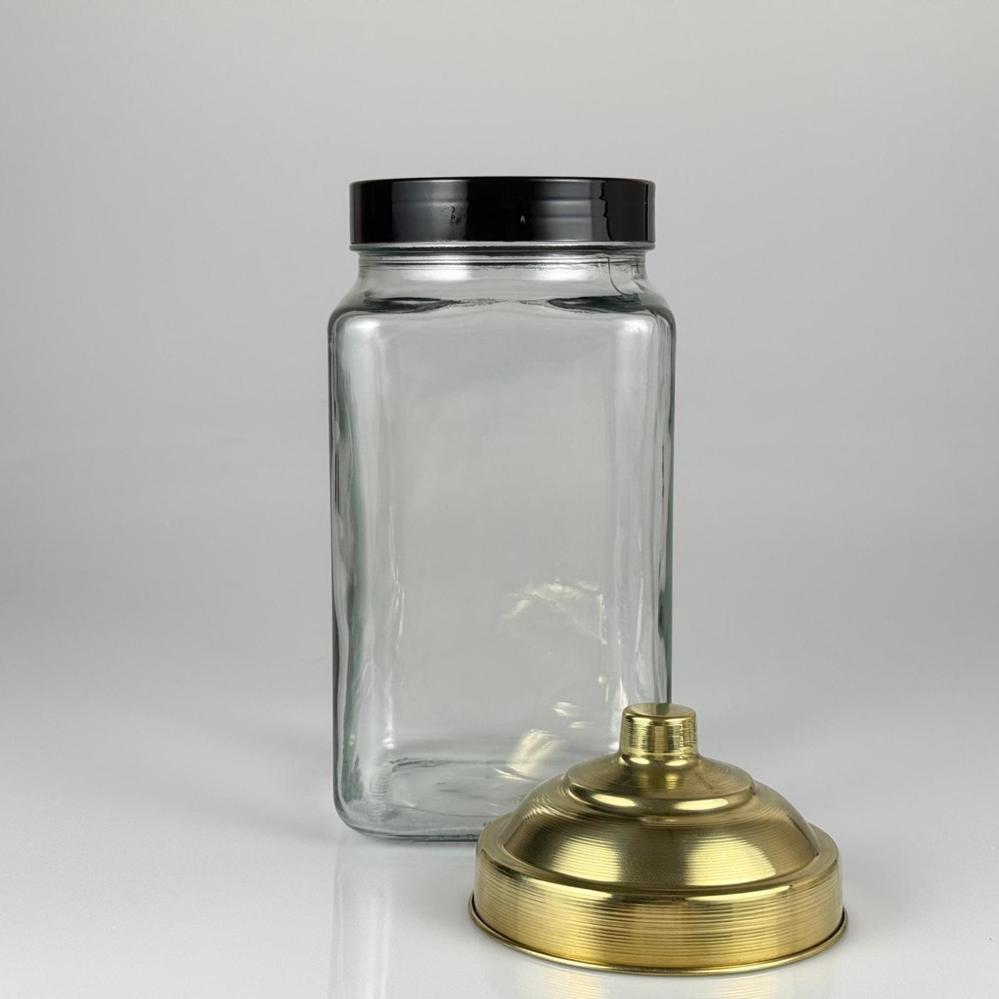 AKTAR, BAKKALİYE, TEŞHİR İÇİN NOSTALJİ PİRİNÇ KAPAKLI CAM KAVANOZ - 2000 ML KÖŞELİ KARE