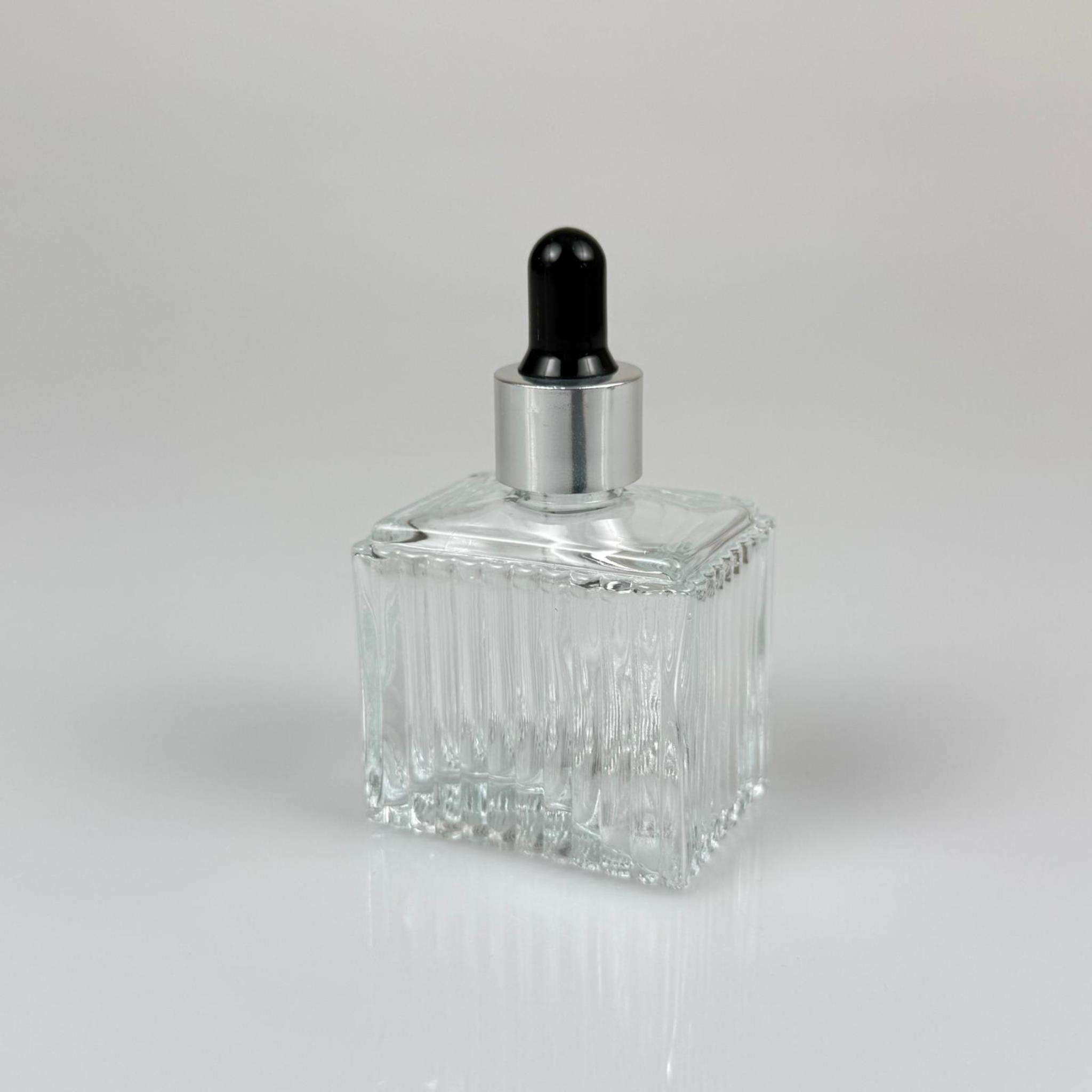 50 CC KÖŞELİ DESENLİ ÇİZGİLİ PRESTİJLİ CAM DAMLALIKLI ŞİŞE - SİYAH EMZİK - GÜMÜŞ METALİK KAPAK - 50 ML CAM DAMLALIKLI ŞİŞE - DAMLALIKLI BOŞ ŞİŞE