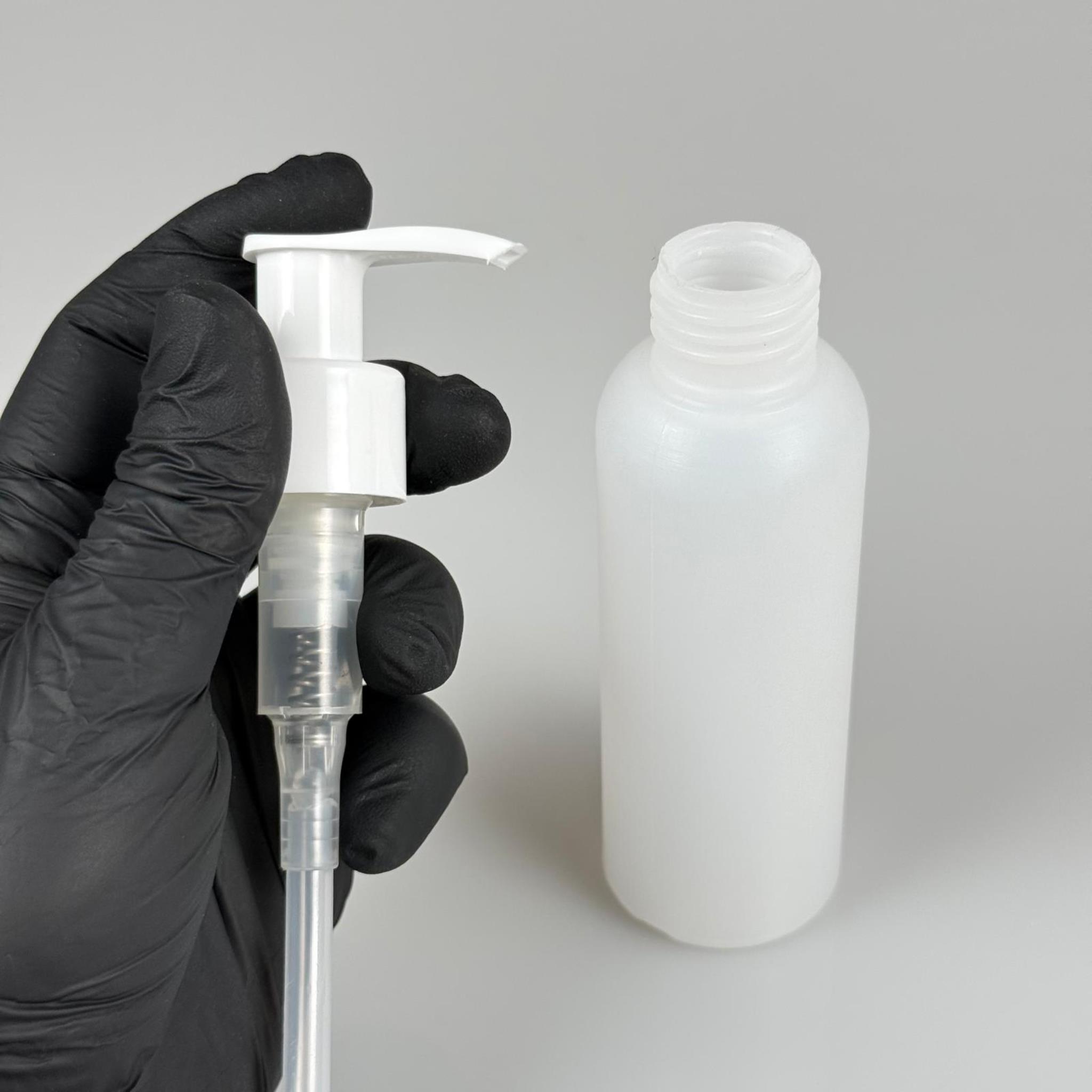 100 CC NATÜREL SERT POLİETİLEN ŞİŞE + BEYAZ POMPALI ( 24 MM ) - 100 ML BEYAZ PLASTİK POMPALI SERT POLİETİLEN ŞİŞE (YOĞUN KIVAMLI SIVILARDA TIKANMAZ)