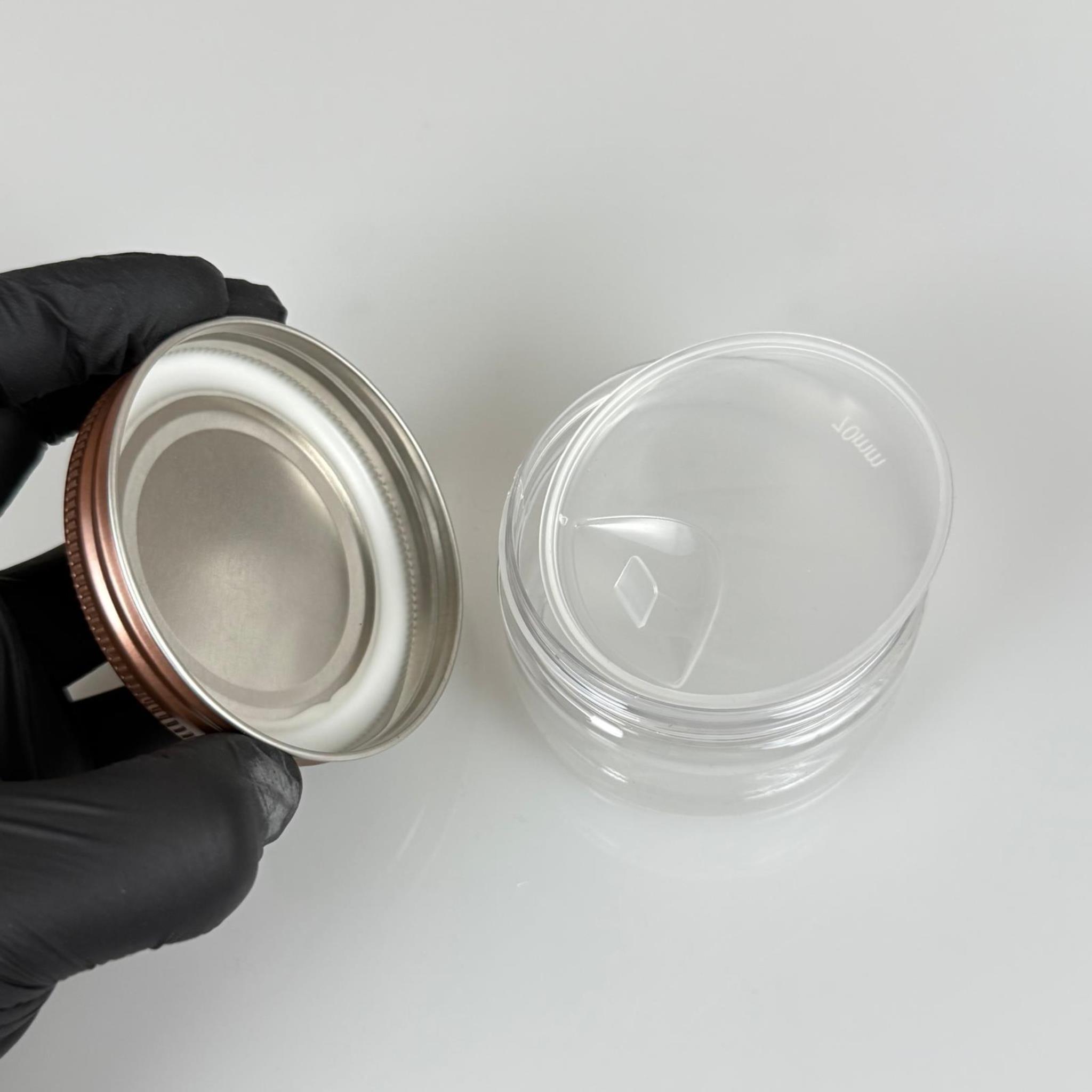100 ML SERT PET KAVANOZ + BRONZ METAL KAPAK + İÇ TIPA - 100 CC KALIN ŞEFFAF PLASTİK KAVANOZ BRONZ METAL KAPAKLI İÇ TIPALI TAKIM - KREM KAVANOZLARI