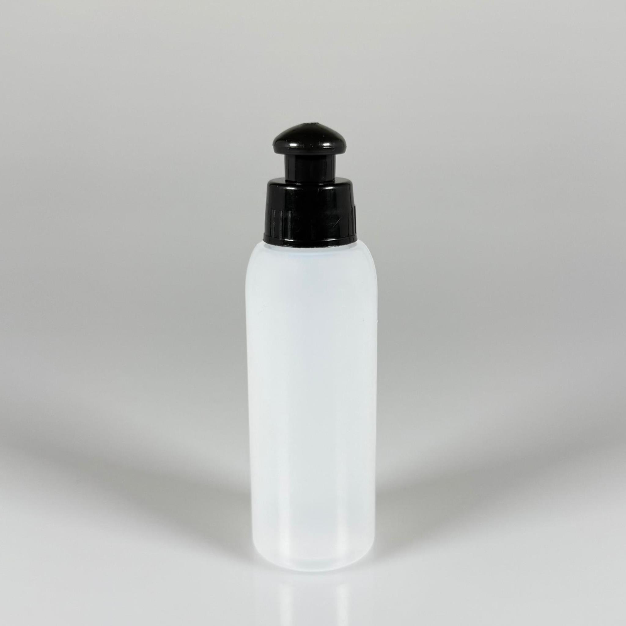 100 ML SIKILABİLİR YUMUŞAK PE PLASTİK ŞİŞE - SİYAH PUSHPULL ŞAMPUAN KAPAKLI - 100 cc sos, yağ, kartuş, mürekkep vb için boş şişeler