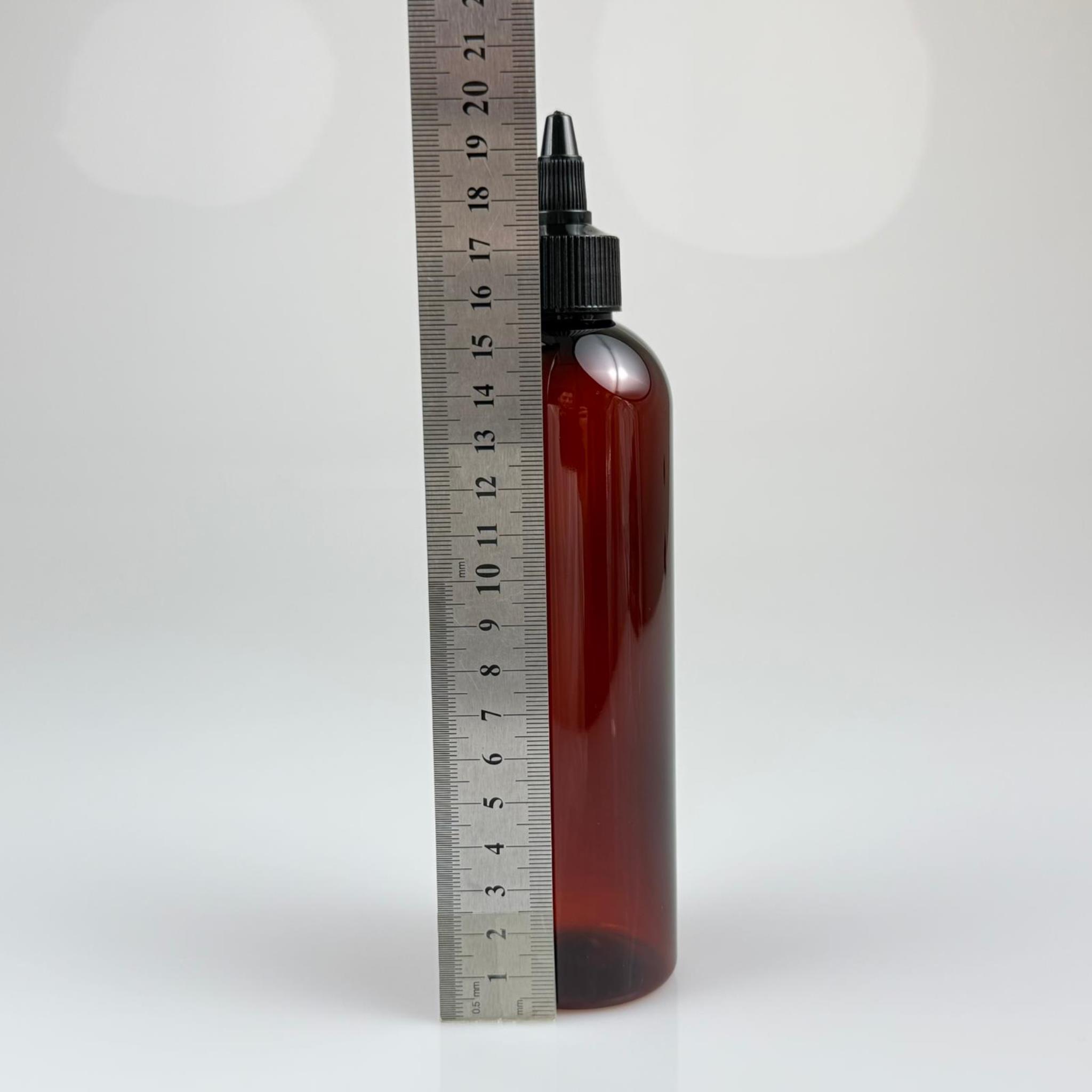 YAĞ, SOS, ACI SOS, SİRKE, SRIRACHA, MÜREKKEP, TUTKAL AKITICI VB BOŞ ŞİŞELERİ - SİYAH SİVRİ TWİST AKITICI KAPAK + 250 ML AMBER SİLİNDİR PET PLASTİK ŞİŞE TAKIM