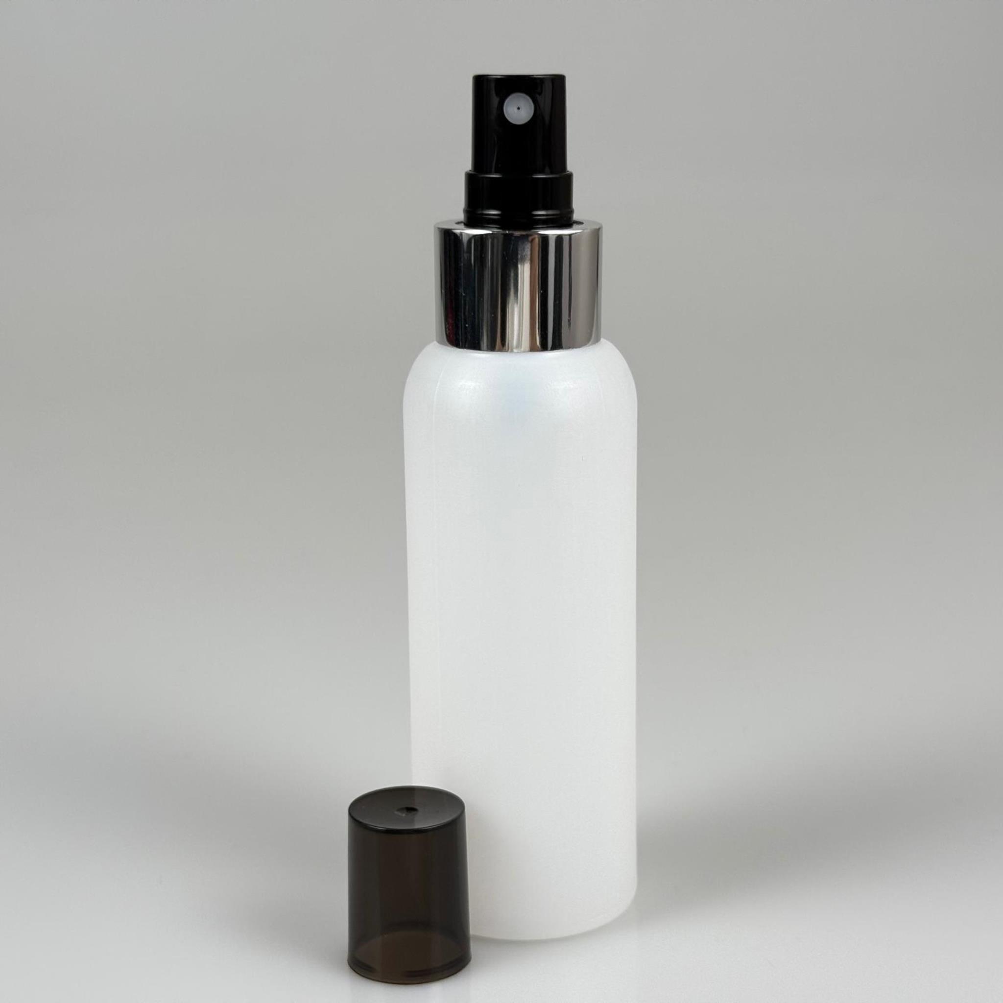 100 CC NATÜREL SERT POLİETİLEN ŞİŞE + GÜMÜŞ SİYAH SPREYLİ -  24 MM  - 100 ML SERT POLİETİLEN ŞİŞE