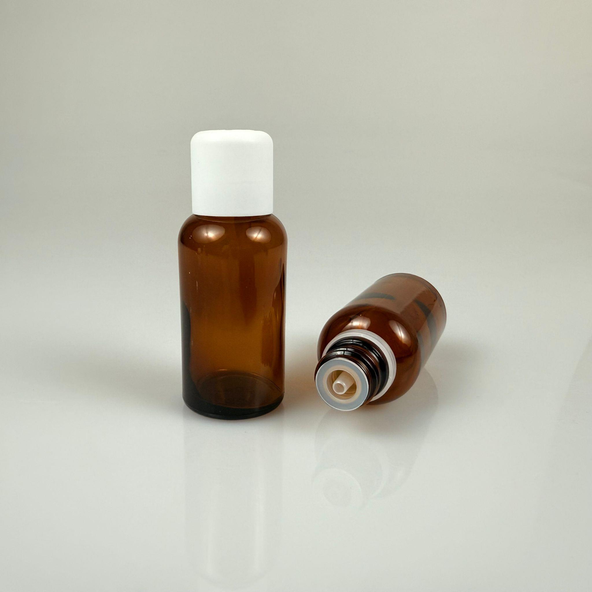 30 CC AMBER CAM ŞİŞE + İÇTEN DAMLALIKLI ÇOCUK KİLİTLİ BEYAZ KAPAK - KAHVERENGİ 30 ML KİLİT KAPAKLI DAMLATMALI ŞİŞE
