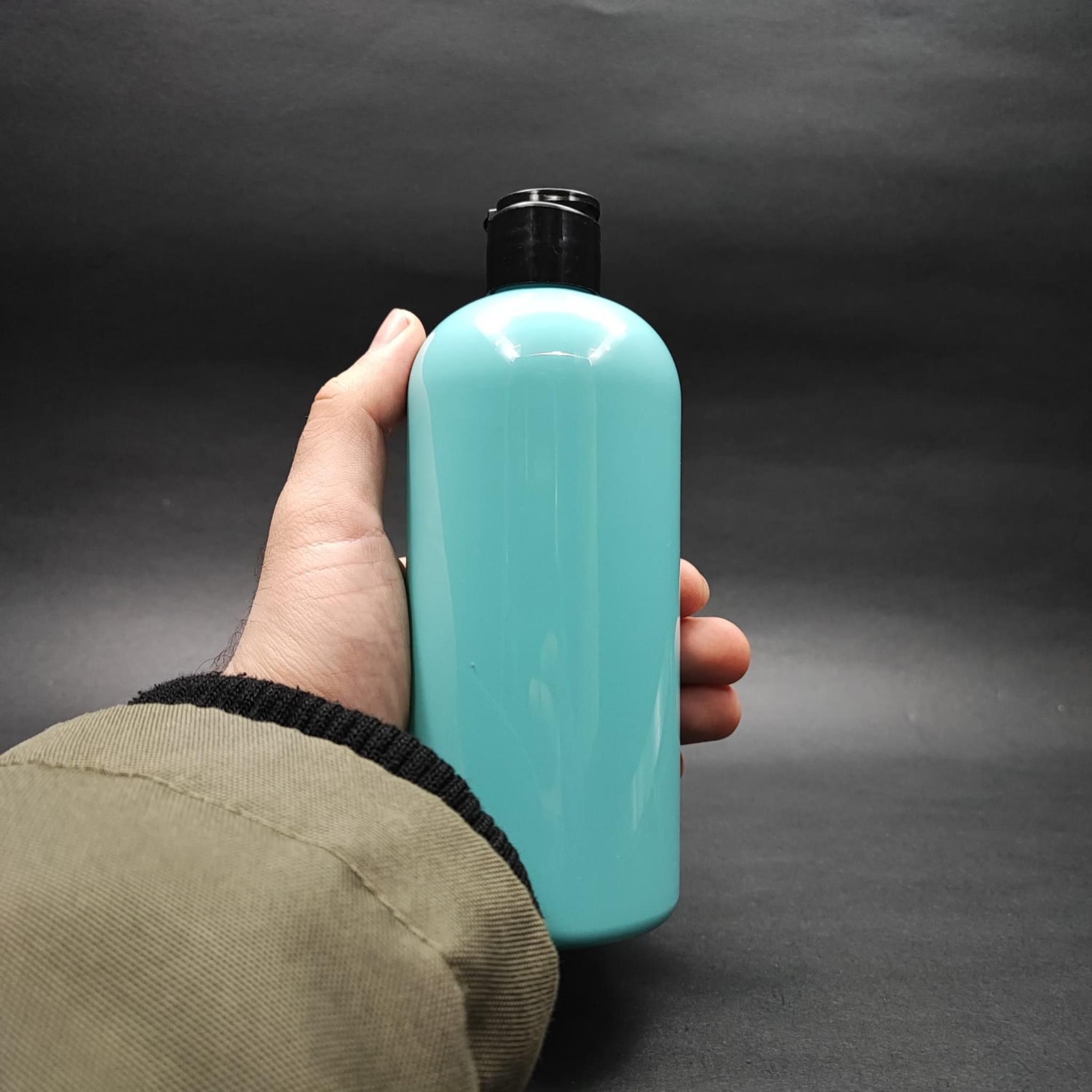 400 CC OVAL BOYUNLU SİLİNDİR PET ŞİŞE (30 GR) - SİYAH FARMASİ MODEL FLİPTOP ŞAMPUAN KAPAKLI - 400 ML PLASTİK ŞİŞE - TURKUAZ