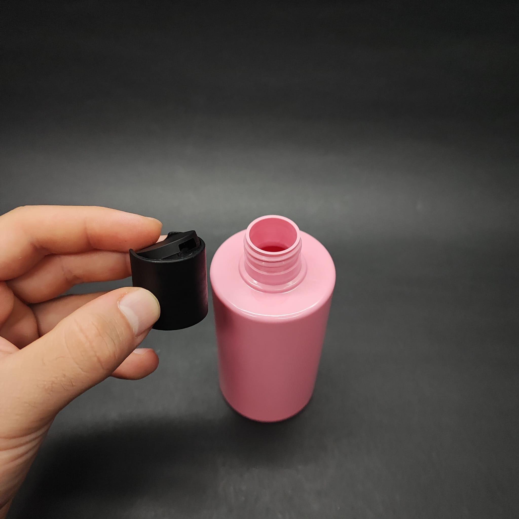 200 CC KÜT BOYUNLU SİLİNDİR PET ŞİŞE (24 GR) - SİYAH DİSKTOP ŞAMPUAN KAPAKLI - 200 ML PLASTİK ŞİŞE - PEMBE