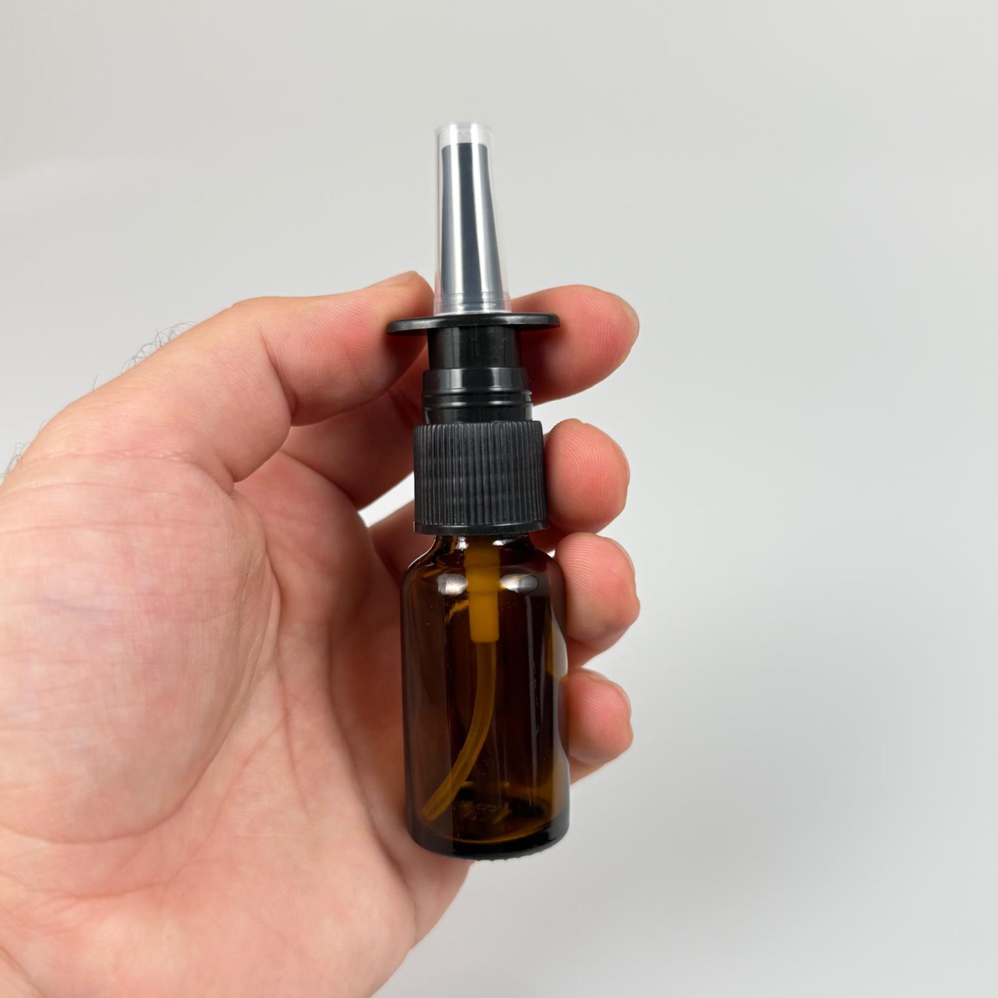 10 CC AMBER CAM ŞİŞE SİYAH BURUN NAZAL SPREYLİ TAKIM - 10 ML SPREYLİ KAHVERENGİ CAM ŞİŞE - SIZDIRMAZ SPREYE TAM UYUMLU ÖZEL ŞİŞE