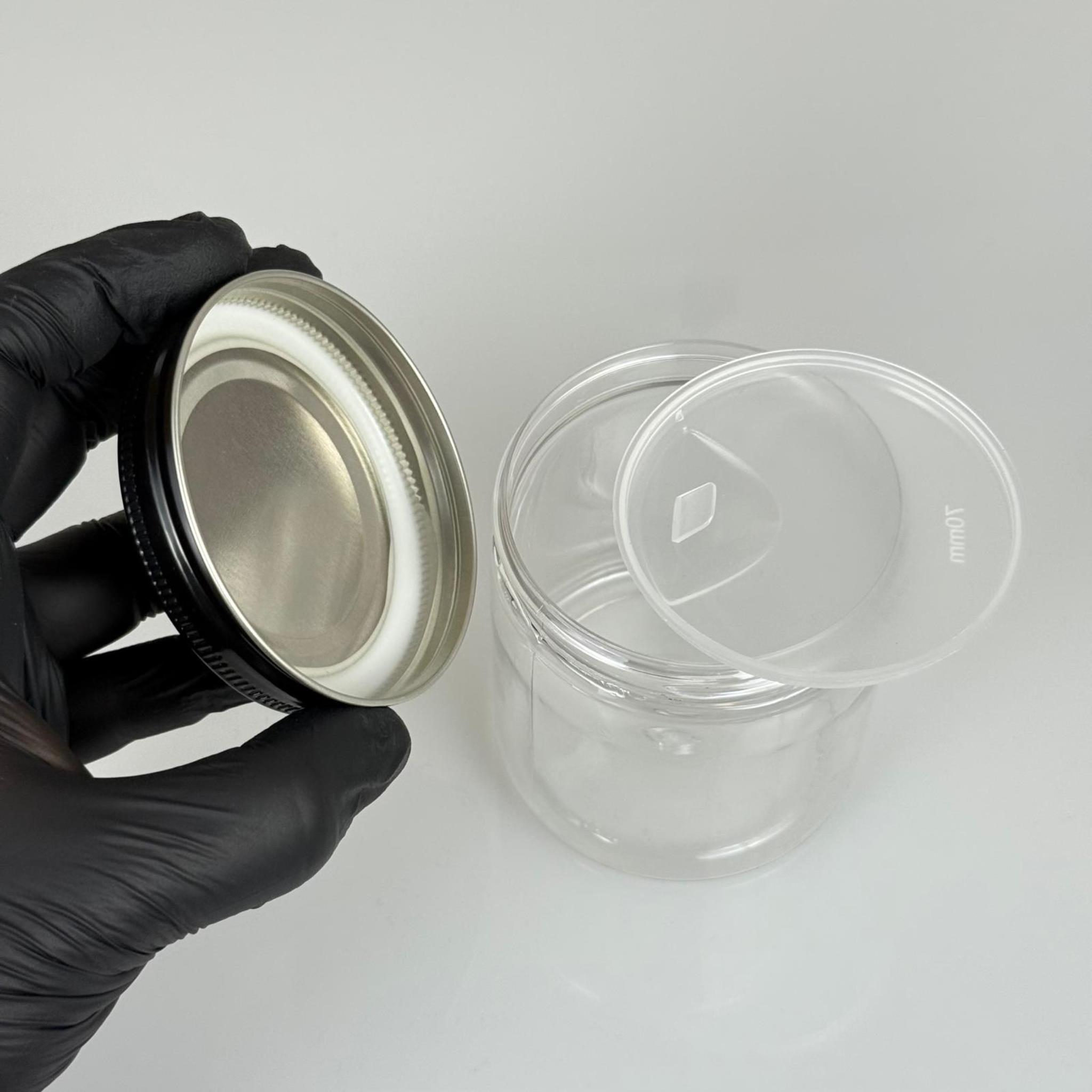 250 ML SERT PET KAVANOZ + SİYAH METAL KAPAK + İÇ TIPA - 250 CC KALIN ŞEFFAF PLASTİK KAVANOZ SİYAH METAL KAPAKLI İÇ TIPALI TAKIM - KREM KAVANOZLARI