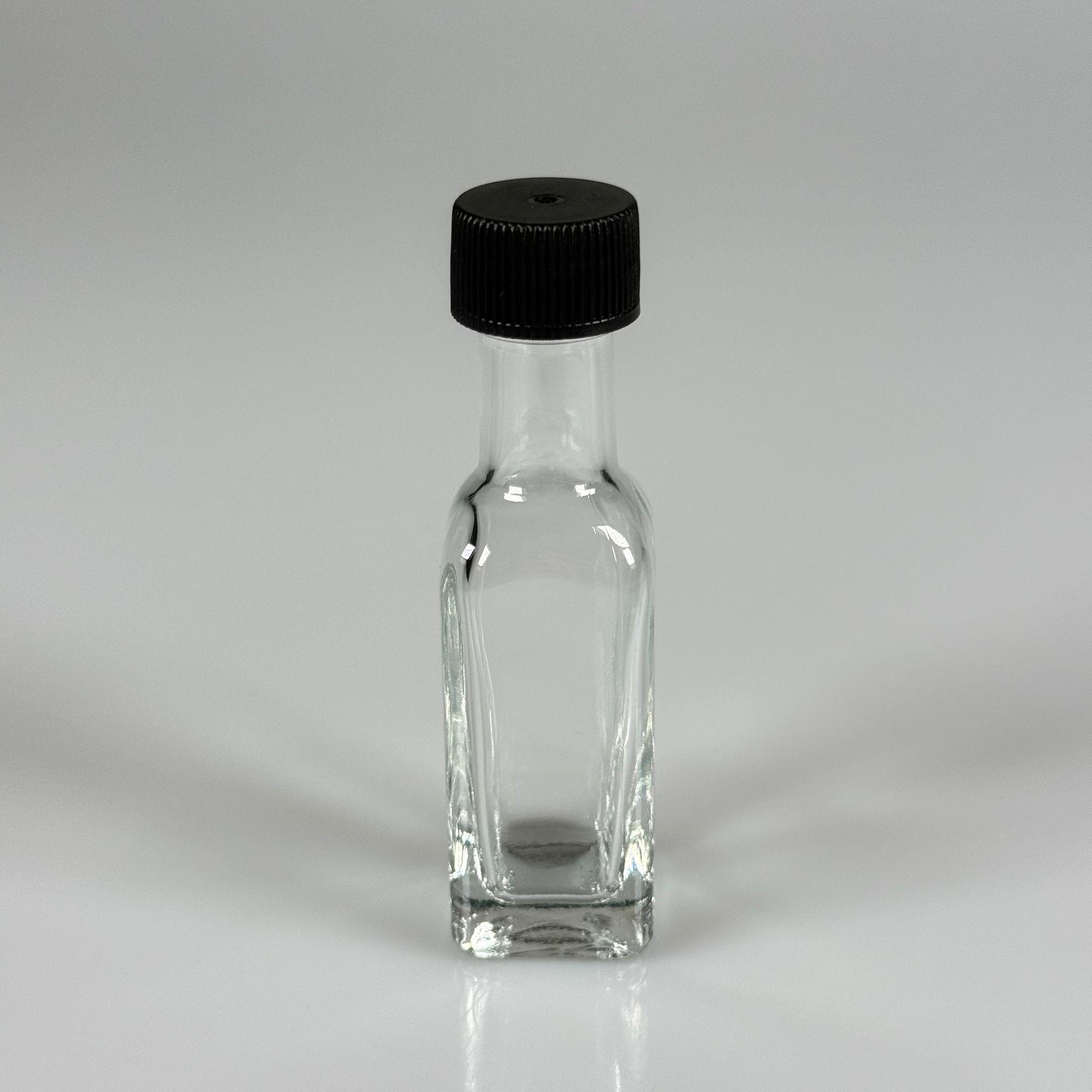 20 CC MARASKA KÖŞELİ CAM ŞİŞE - SİYAH PLASTİK KAPAKLI - 20 ML KAPAKLI CAM ŞİŞE