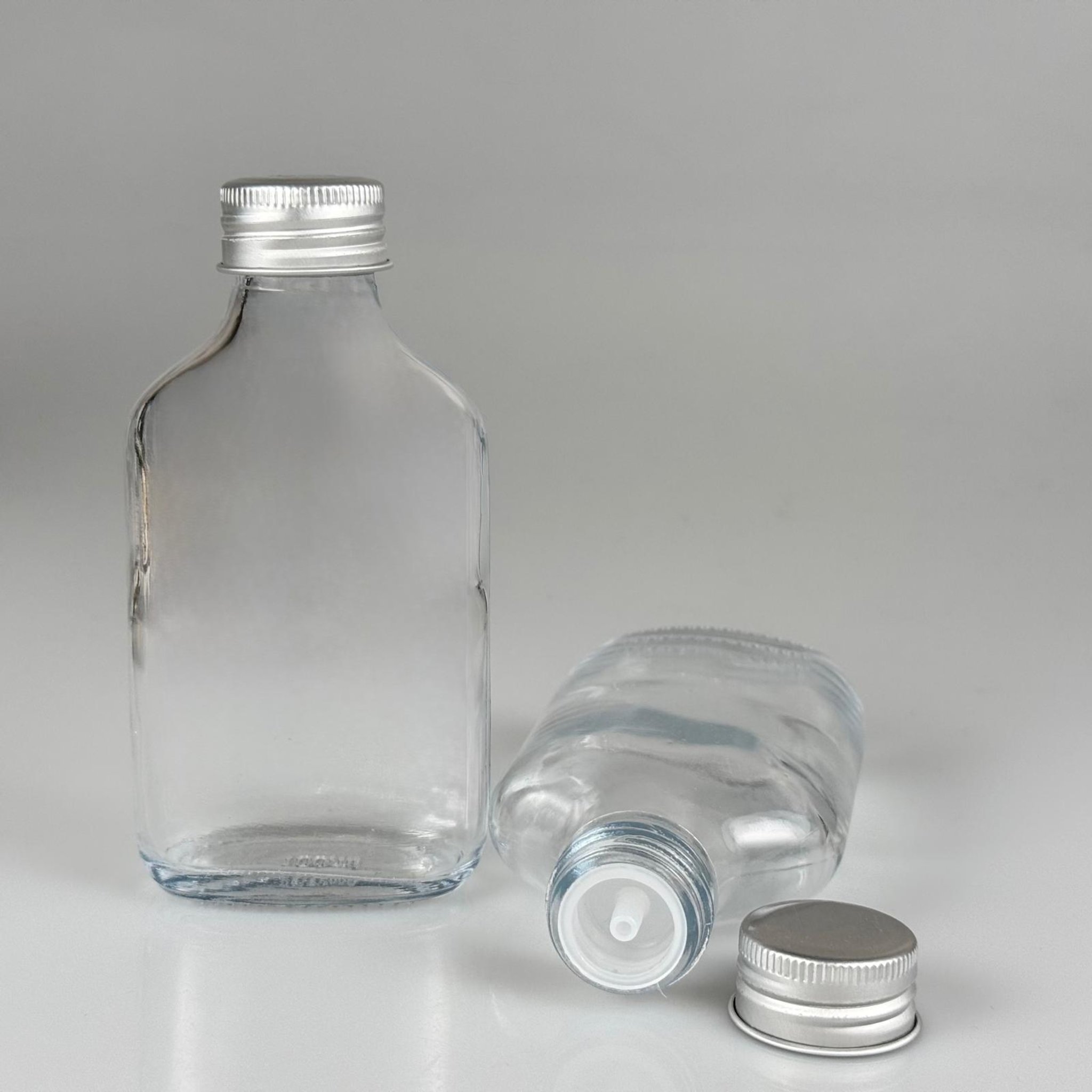 100 CC YASSI LÜX KOLONYA CAM ŞİŞE - GÜMÜŞ METAL ALÜMİNYUM KAPAKLI + KOLONYA TIPALI - 100 ML LÜKS METAL KAPAKLI CAM KOLONYA ŞİŞESİ