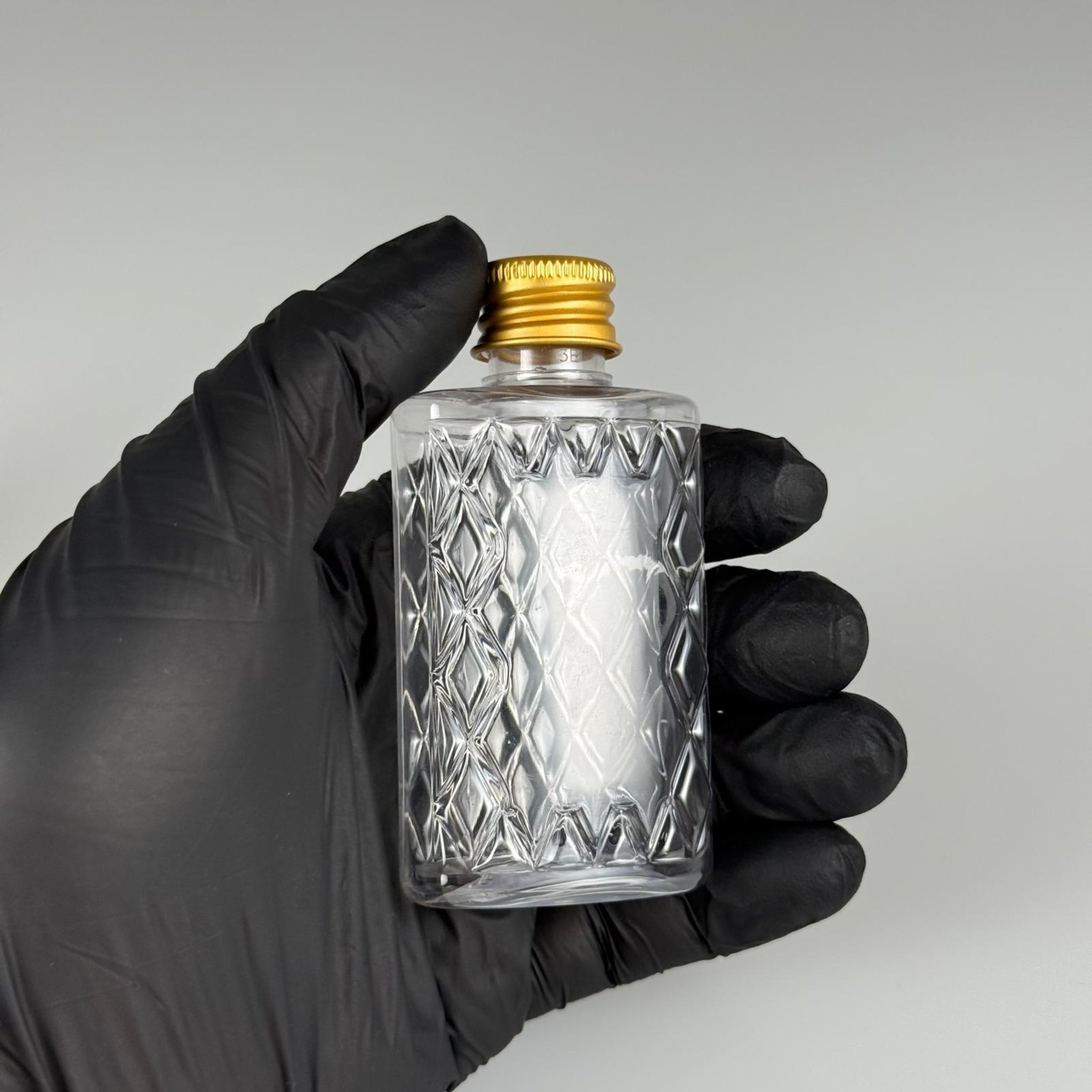 50 CC KÖŞELİ ŞEFFAF PET ŞİŞE + KÖPÜK CONTALI GOLD ALÜMİNYUM METAL KAPAKLI TAKIM - 50 ML PET ŞİŞE