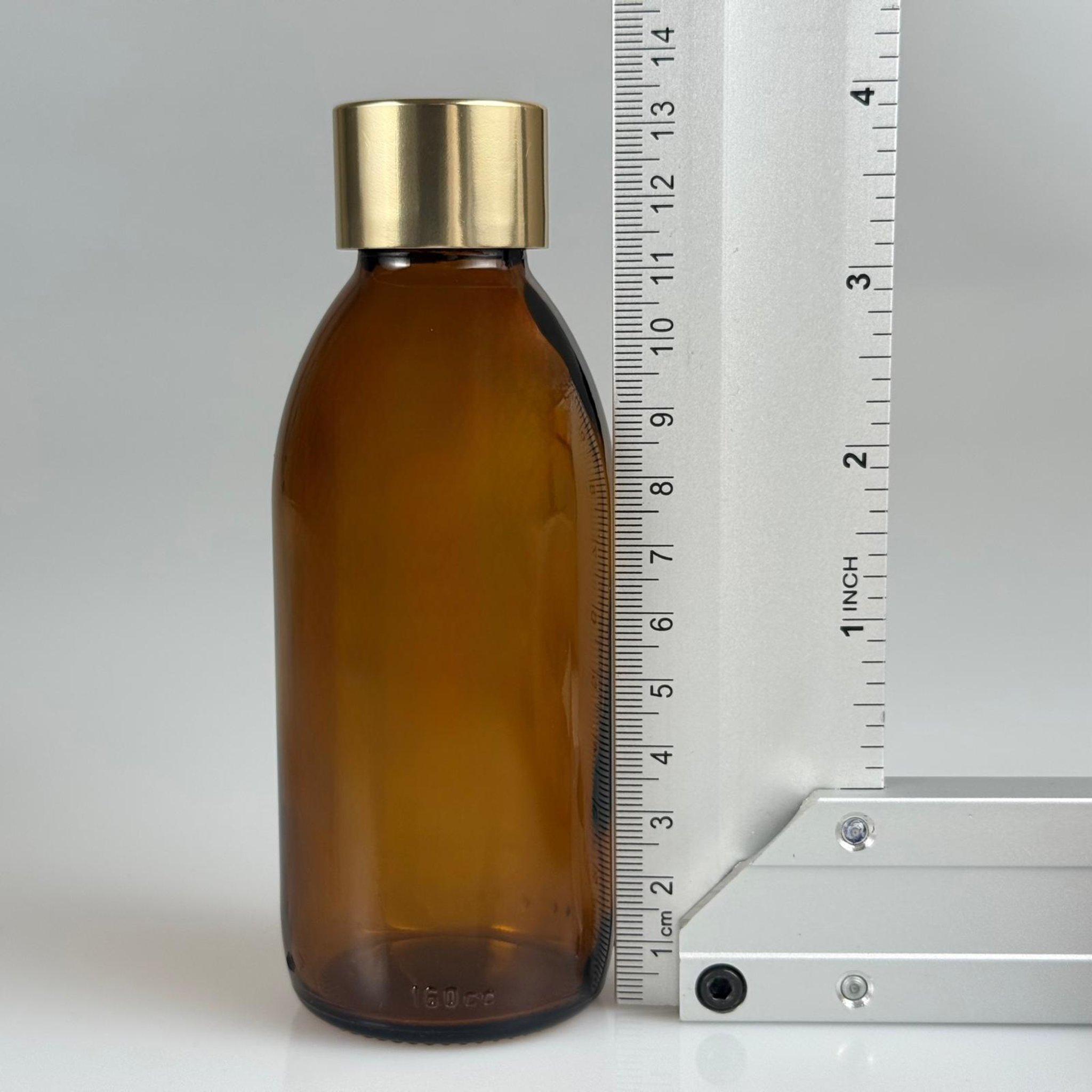160 CC AMBER CAM ŞİŞE + ALÜMİNYUM KAPLAMALI GOLD KAPAKLI + KÖR TIPALI TAKIM -  160 ML KAHVERENGİ CAM ŞİŞE
