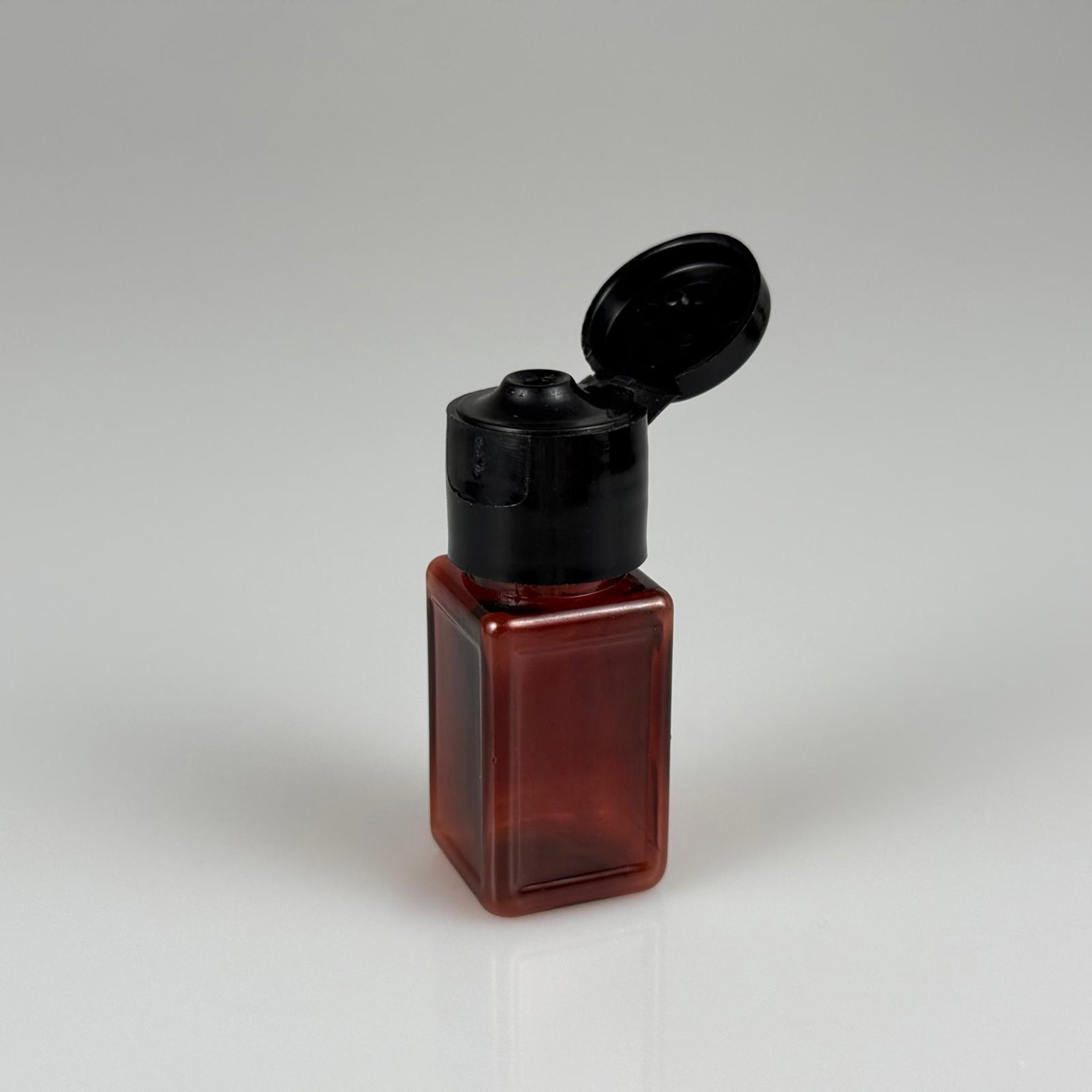 10 ML AÇILIR KAPAKLI AMBER KAHVERENGİ KARE PET ŞİŞE - 10 CC ŞEFFAF ŞİŞE + SİYAH FLİPTOP KAPAKLI TAKIM